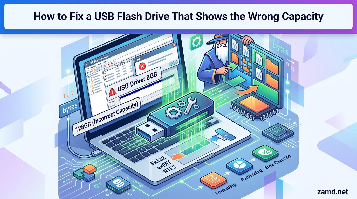 How to Fix a USB Flash Drive That Shows the Wrong Capacity