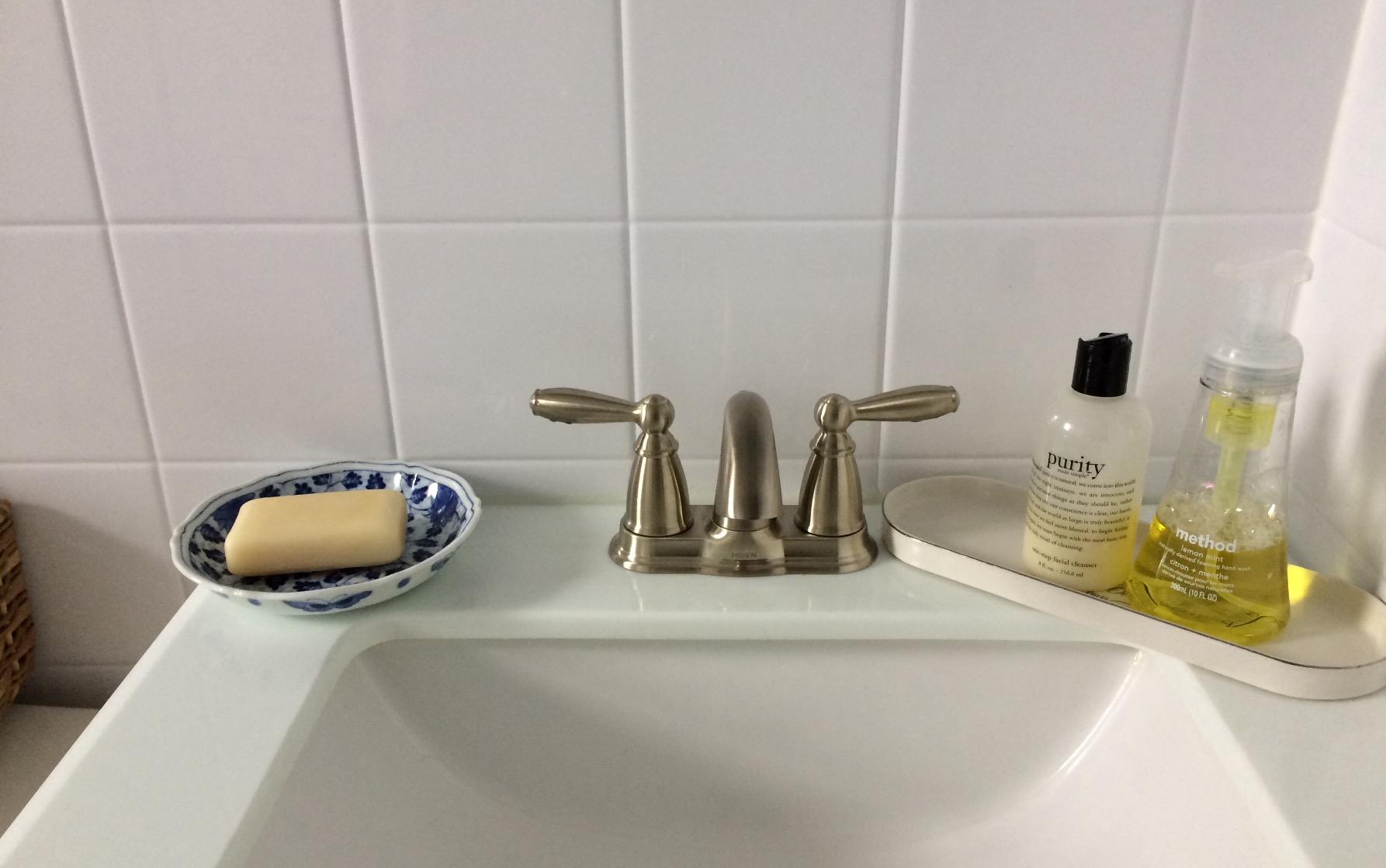 Moen Brantford Brushed Nickel Two-Handle Low-Arc Traditional Centerset Bathroom Faucet with Drain Assembly, 6610BN customer photo 2