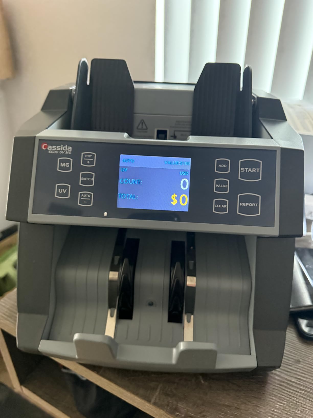 Cassida Money Bill Counter I Business Grade I 1,400 Notes/Min I 6600 UV/MG | UV/MG/IR Counterfeit Detection, Add and Batch Modes, Top Loader w/ ValuCount, LCD Display, Fast Counting Speed customer photo 1