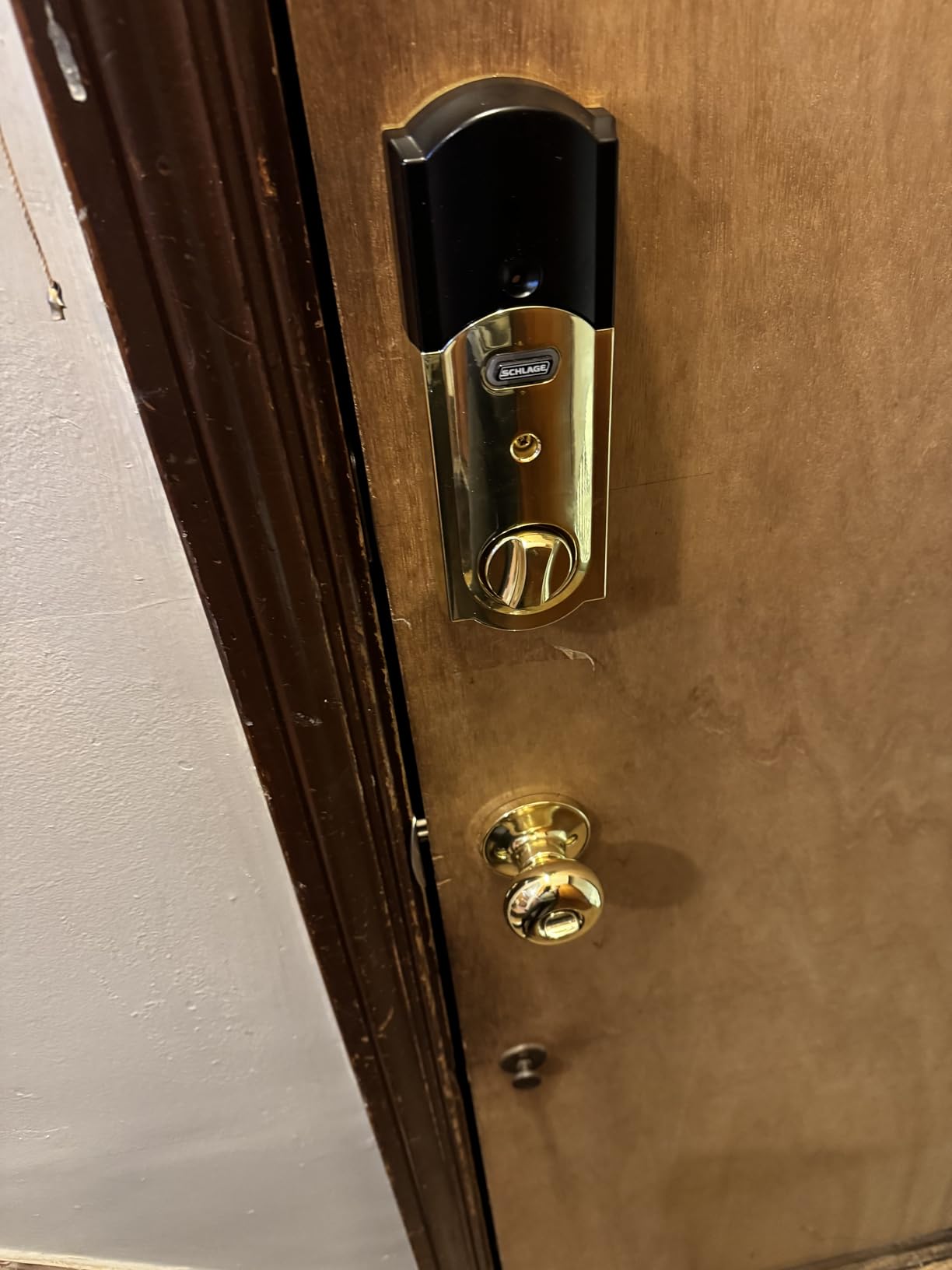 SCHLAGE Century Lower Half Entry Handleset, Georgian Knob, Aged Bronze | Exterior front door handleset grip with interior knob, No deadbolt, Pairs with smart locks, Certified durability customer photo 1