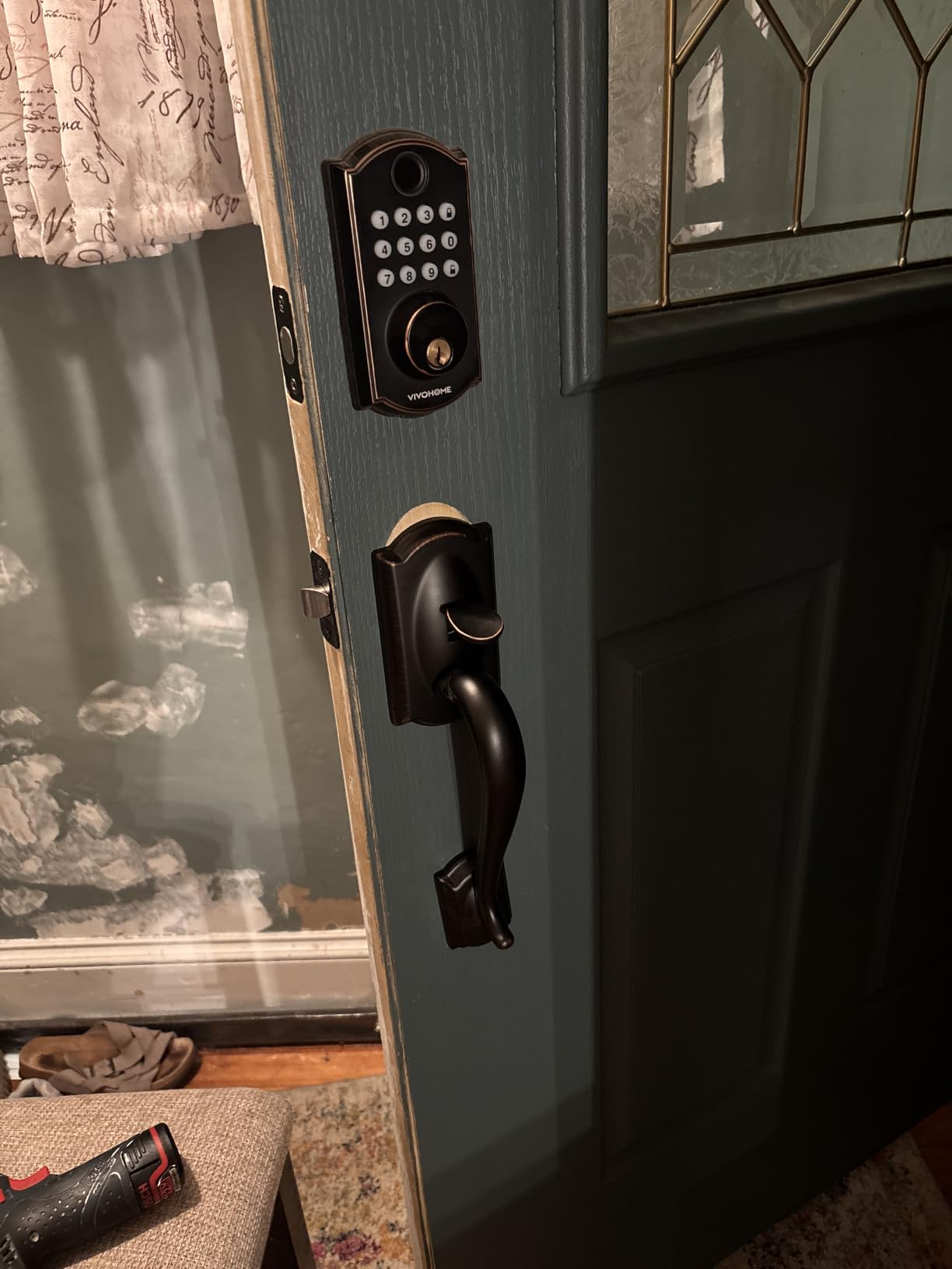 SCHLAGE Century Lower Half Entry Handleset, Georgian Knob, Aged Bronze | Exterior front door handleset grip with interior knob, No deadbolt, Pairs with smart locks, Certified durability customer photo 2