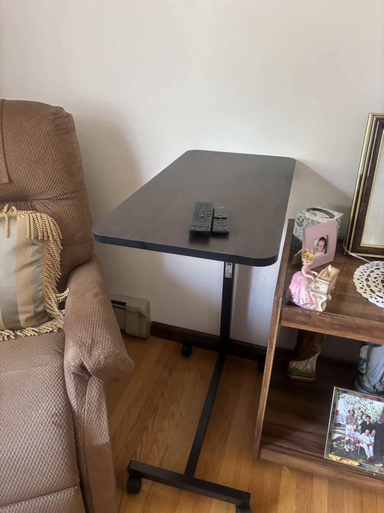 Drive Medical Overbed Table with Wheels, Woodgrain Top, Silver Vein customer photo 1