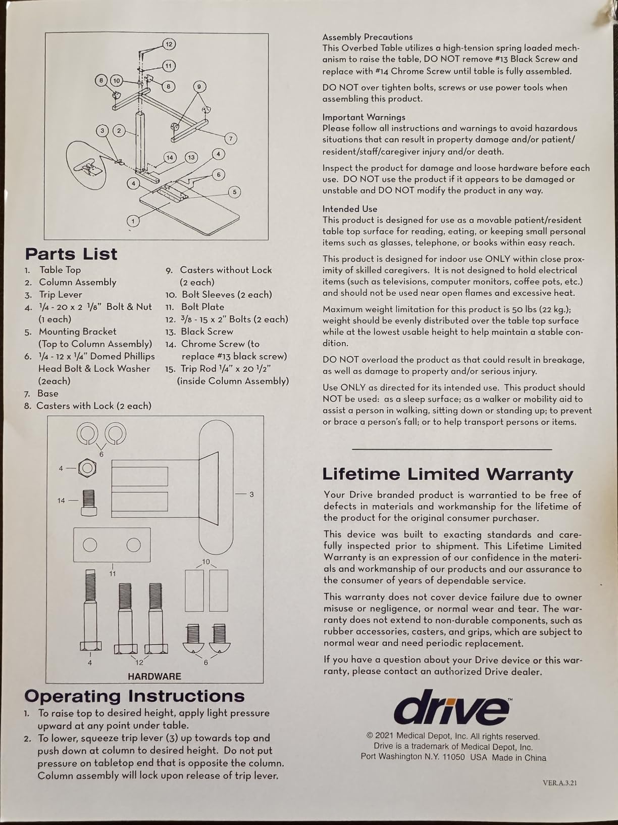 Drive Medical Overbed Table with Wheels, Woodgrain Top, Silver Vein customer photo 2