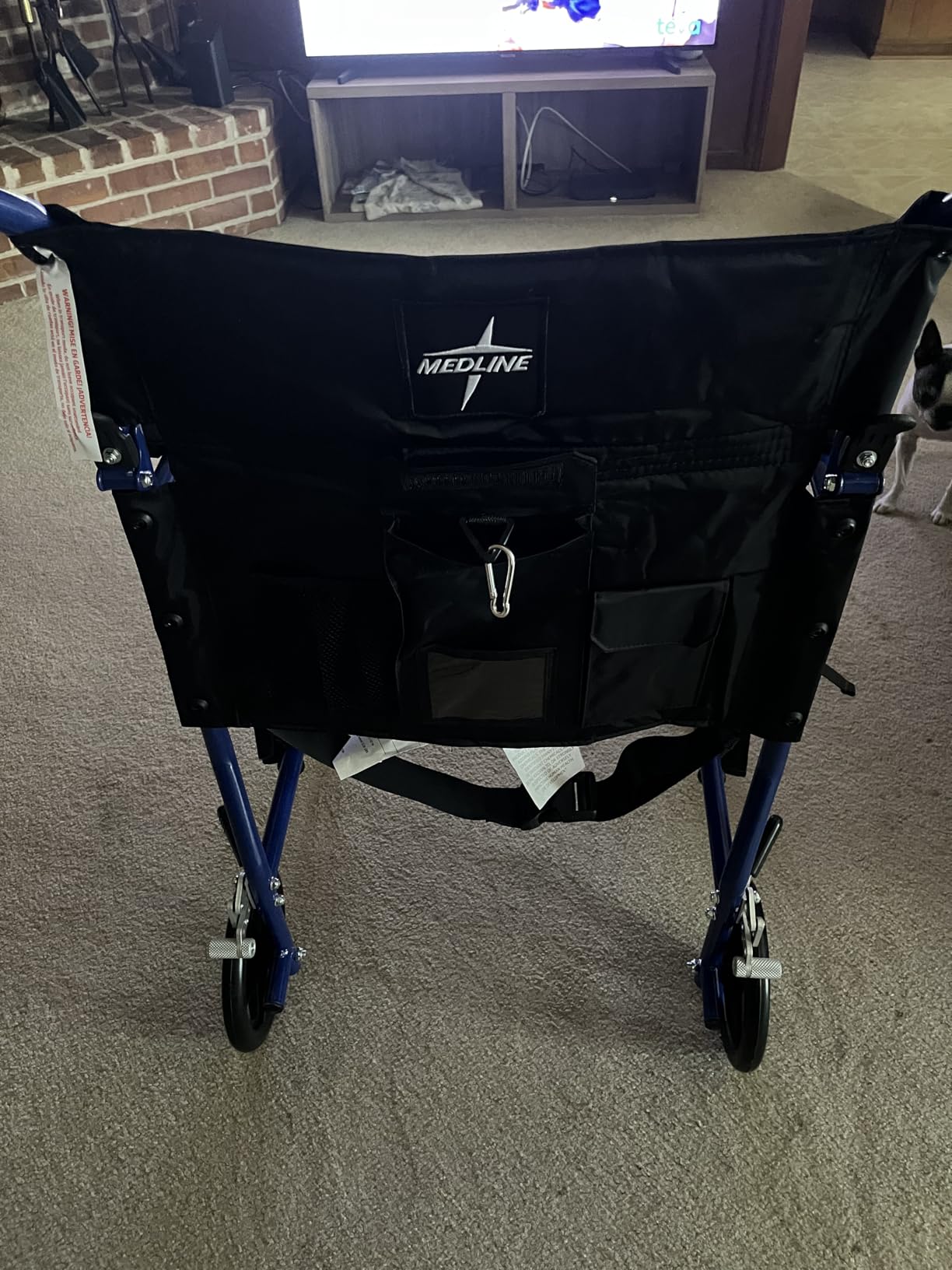 Medline Ultra Lightweight Transport Wheelchair for Adults, Foldable, 19-Inch Seat Width, Blue Frame, Black Upholstery customer photo 2