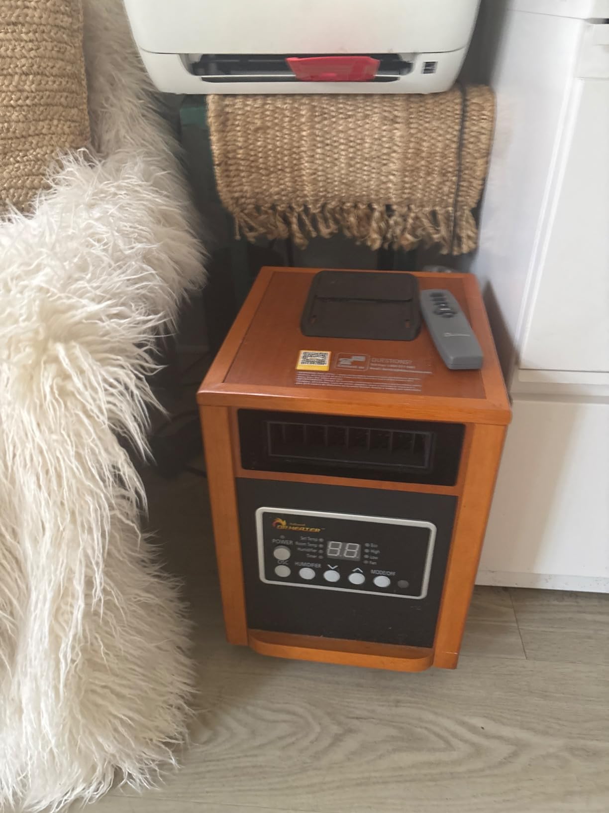 DR. INFRARED HEATER DR-998, 1500W Dual Heating Infrared Space Heater with Humidifier, Oscillation, Remote Control, Thermostat & Safety Protection, Portable with Wheels, Energy Efficient, Cherry customer photo 2