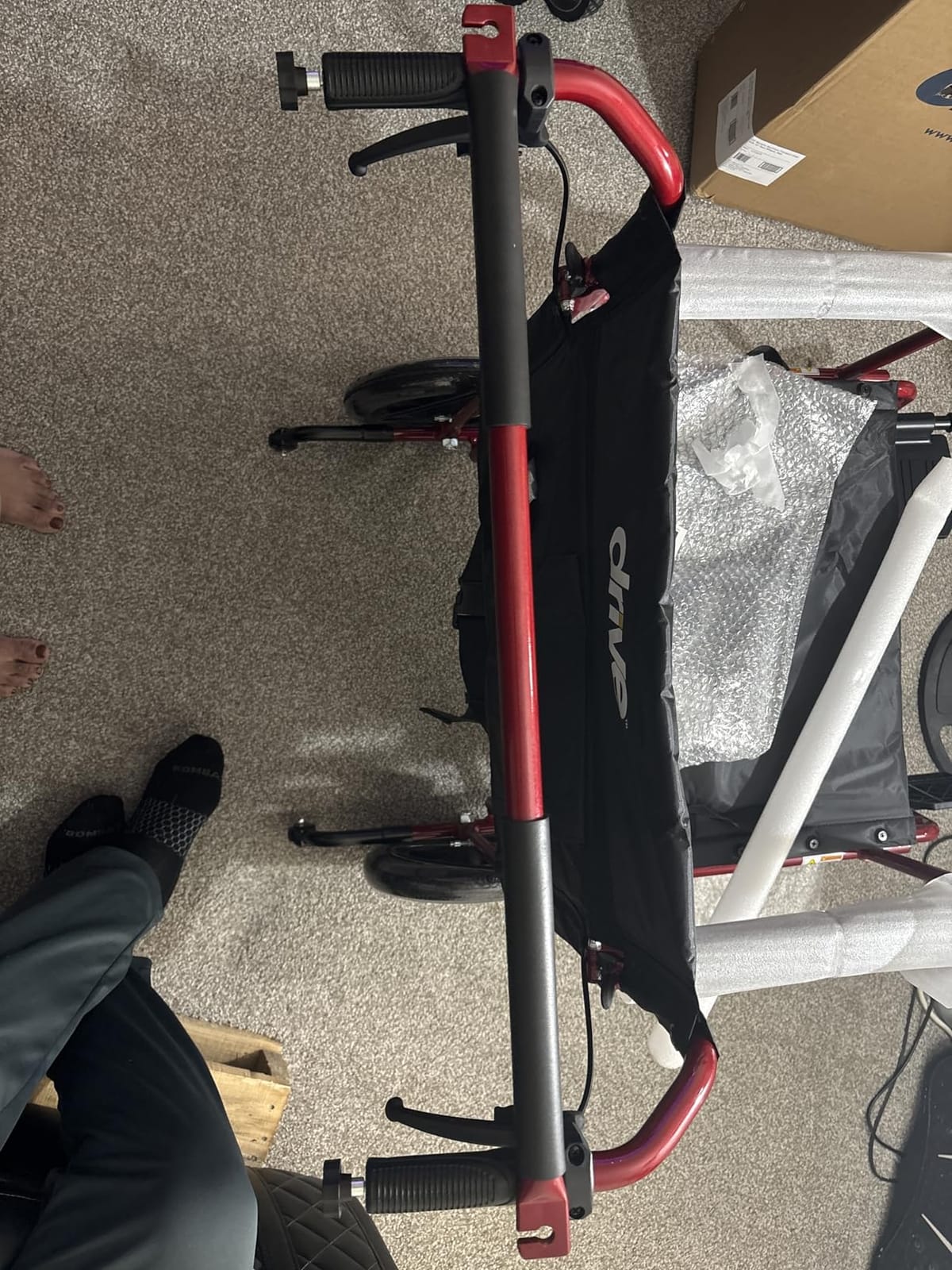 Drive Medical Bariatric Transport Chair FoldingOutdoorFull Length Arms with 12 Inches Rear Flat Free Wheels, Red, 22 Inches customer photo 1