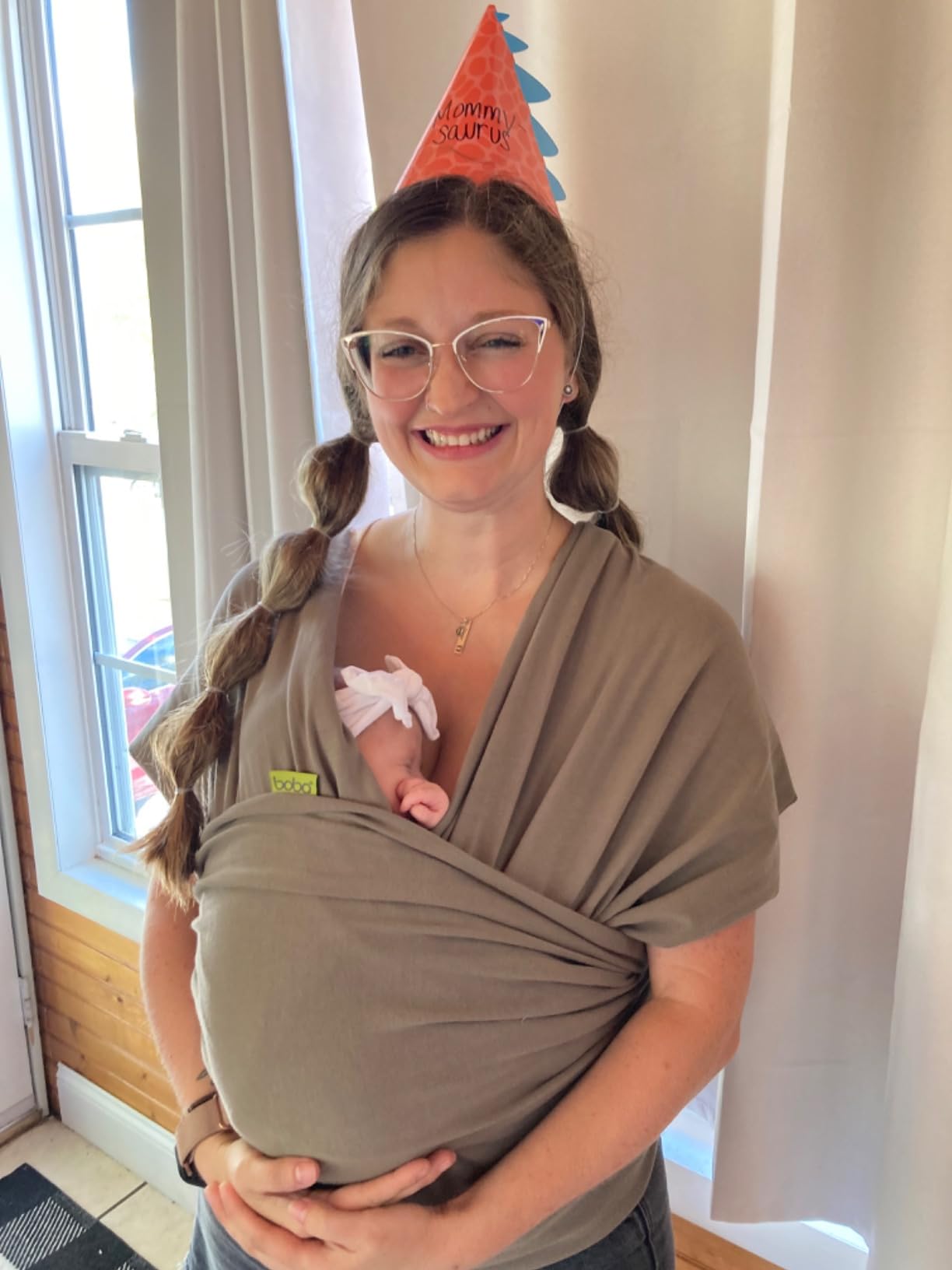 Boba Baby Wrap Carrier - Stretch Cotton Newborn Sling, Grey - Breathable, Hands-Free Babywearing Carrier Wrap, ergonomic, secure hold for newborn to toddler 7-35 lbs customer photo 1