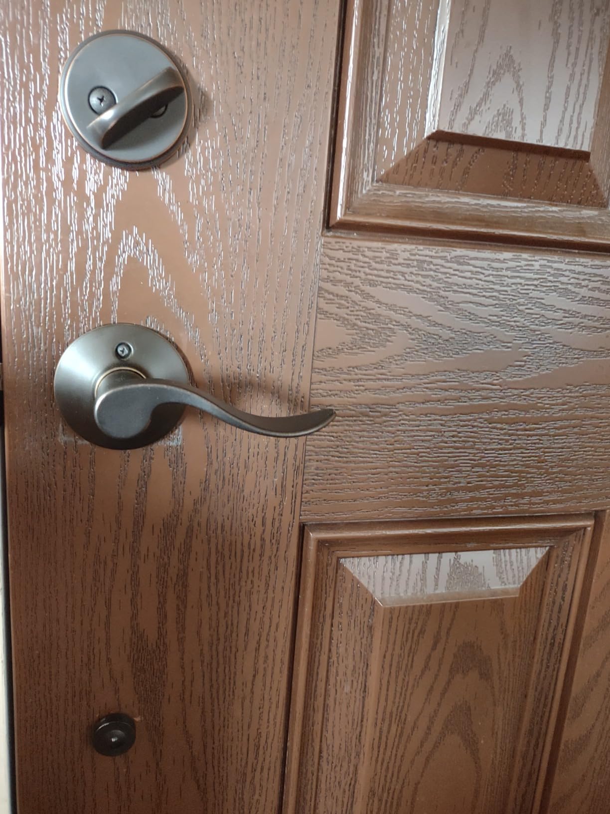 SCHLAGE Front Door Entry Handleset, Accent Lever, Satin Nickel | Exterior front door handleset with deadbolt & reversible interior lever, Easy install, Certified security/durability, 2 keys customer photo 1