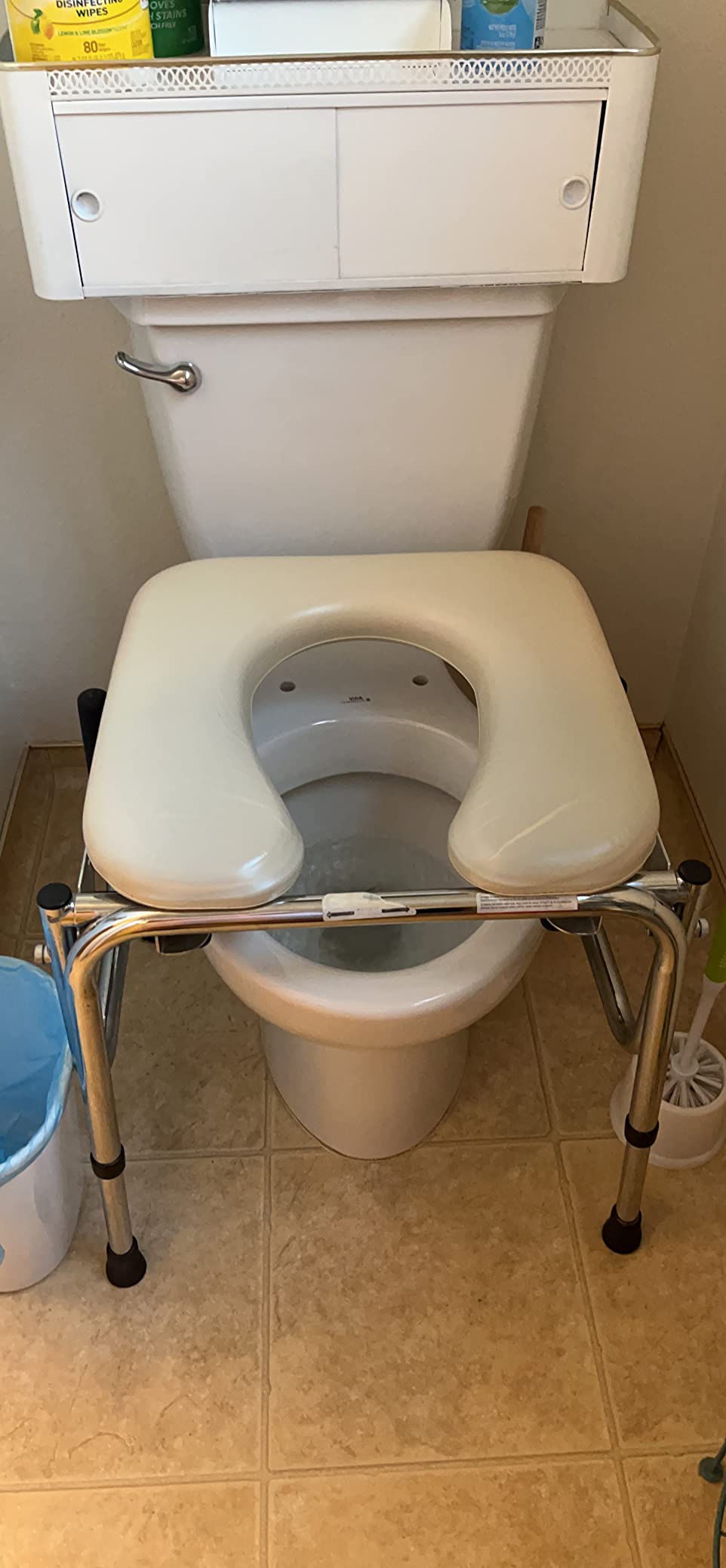 Medline Drop Arm Commode with Padded Seat and Backrest, Durable Toilet Chair for Adults and Seniors, Removable Pail, Splash Guard, Drop Down Arms for Easy Transfer, 350 lb. Weight Capacity, Tan customer photo 2