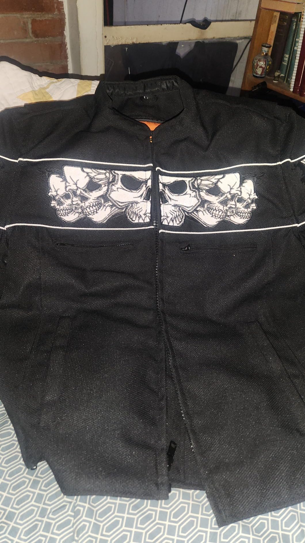 Milwaukee Leather MPM1730 Men's Black Padded Textile All Season Motorcycle Jacket w/Reflective Skulls Artwork customer photo 2