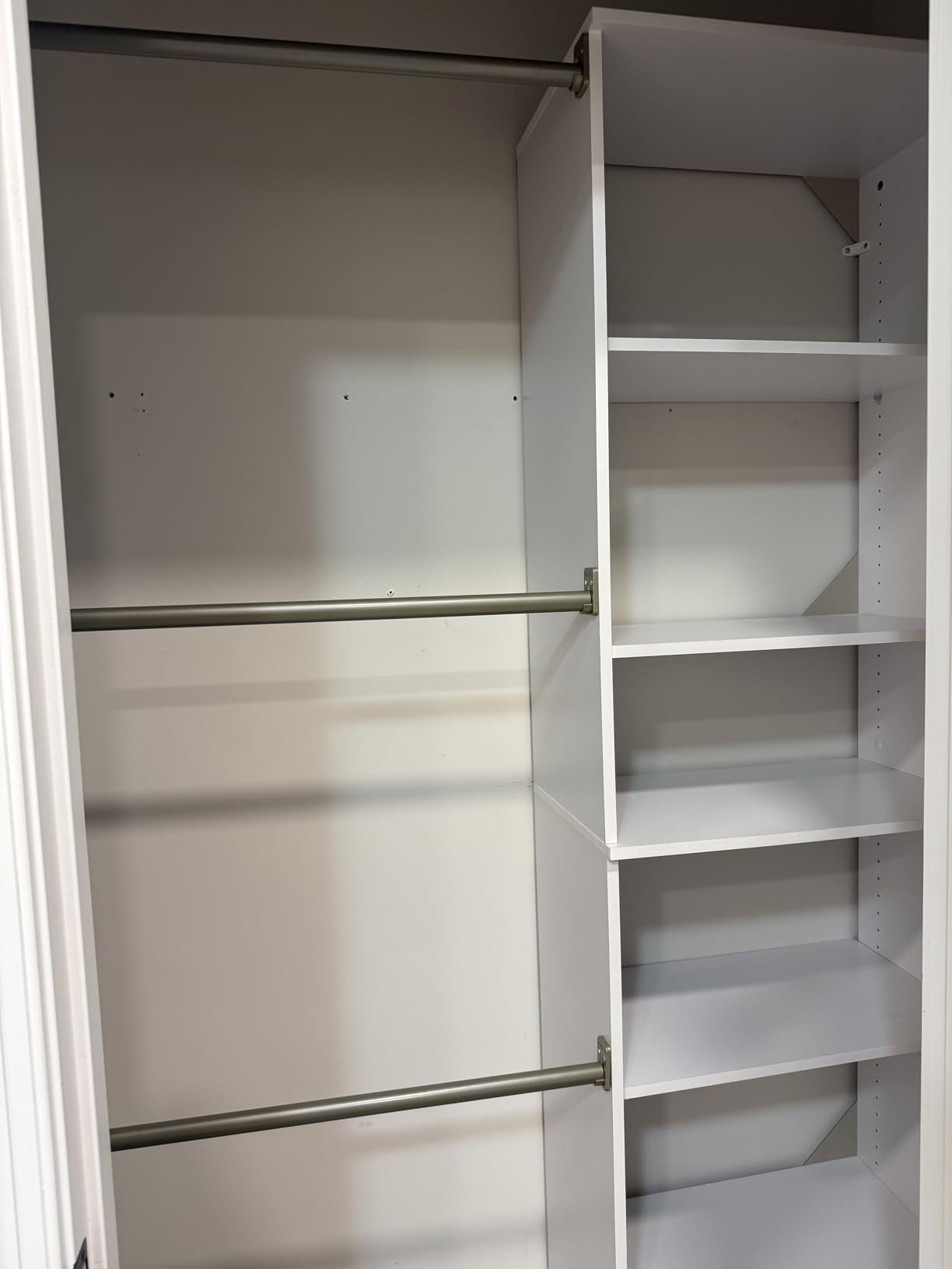 ClosetMaid SuiteSymphony Wood Closet Organizer System, 25-Inch Starter Kit with Tower and 3 Hang Rods and Shelving, Adjustable Shelves, Customizable Insert, Pure White customer photo 2