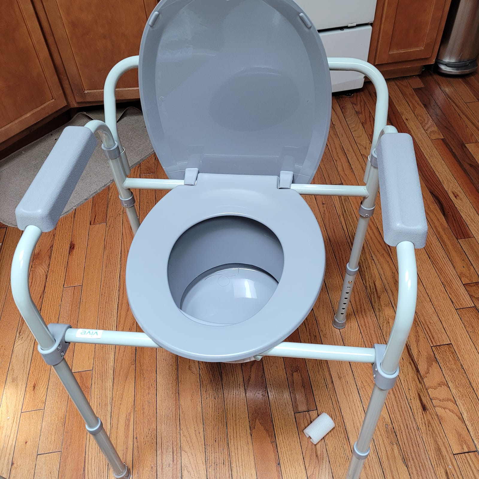 Vive Bedside Commode Toilet Chair (Folding) - 350 lb Capacity, Safety Rail, Shower Chair - 3 in 1 Heavy Duty Bariatric Bucket with Padded Arms, Tight Lid - Portable Seat for Home - Steel customer photo 2