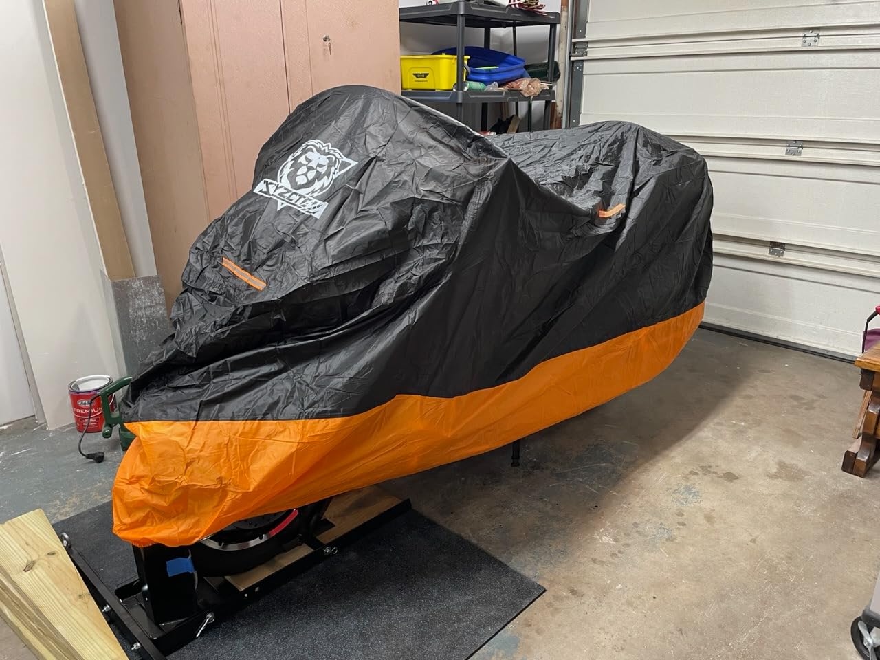 XYZCTEM Motorcycle Cover - All Season Waterproof Outdoor Protection | Fits up to 116 Inch Tour Bikes, Choppers and Cruisers - Protect Against Dust, Debris, Rain and Weather (Black& Orange) customer photo 1
