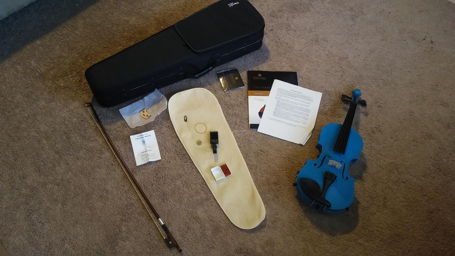 Mendini By Cecilio Violin 4/4 Full Size For Beginners - Fiddle Solidwood Kit with Hard Case - Acoustic Violins with Bow, Rosin, Tuner, Extra Strings & Bridge, Shoulder Rest and Lesson Book (Varnish) customer photo 1