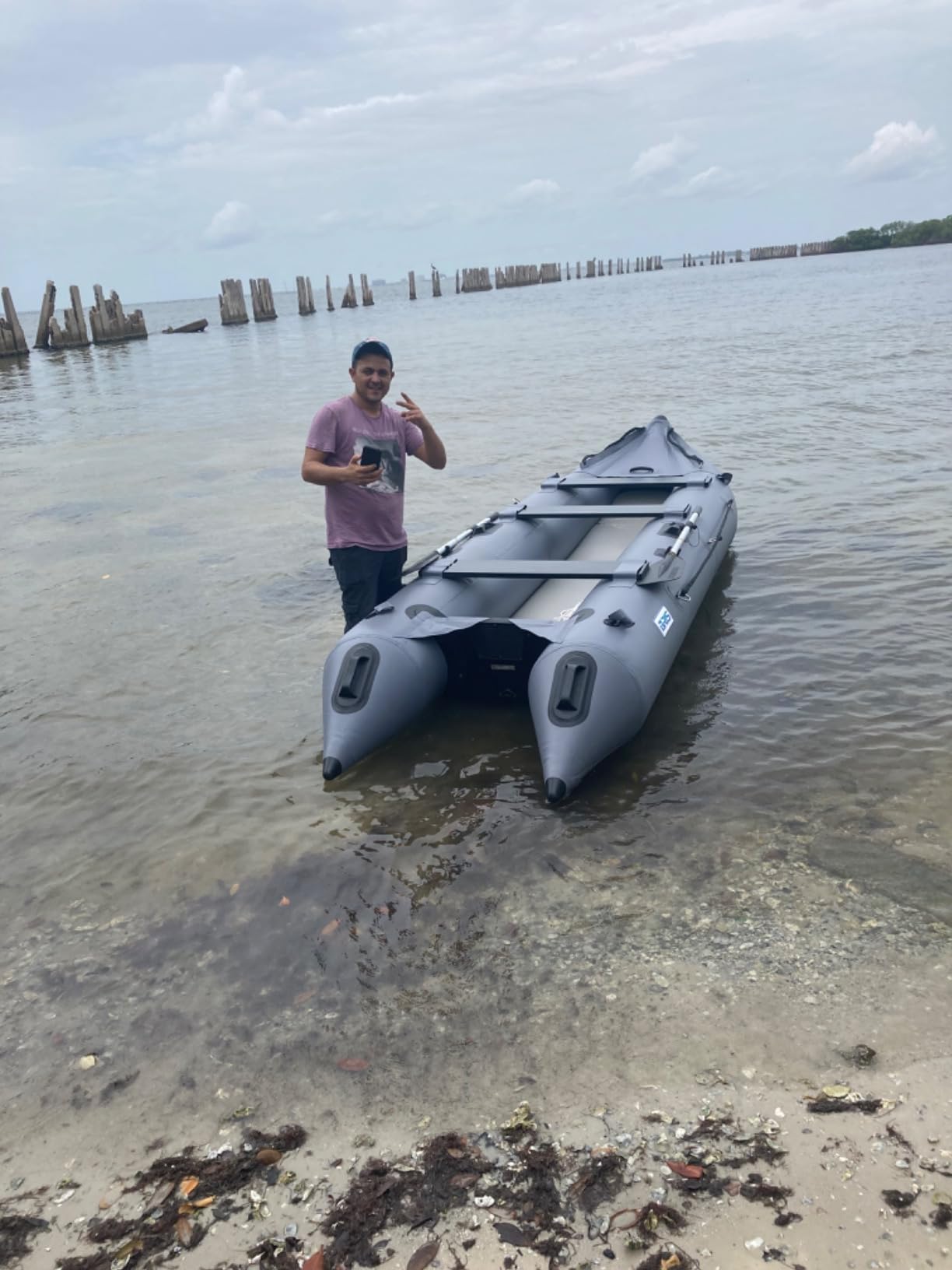 BRIS 14.1ft Inflatable Boat Inflatable Kayak 3 Person Kayak Canoe Fishing pontoon Boat customer photo 1