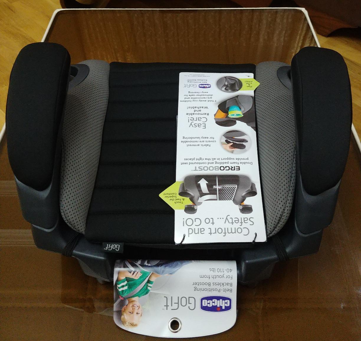 Chicco GoFit Backless Booster Car Seat, Portable Travel Seat, No Latch | Shark/Black, 40-110 lbs., ages 4+, ErgoBoost contoured toddler car seat, washable pad, 2 cup holders, carry handle customer photo 2