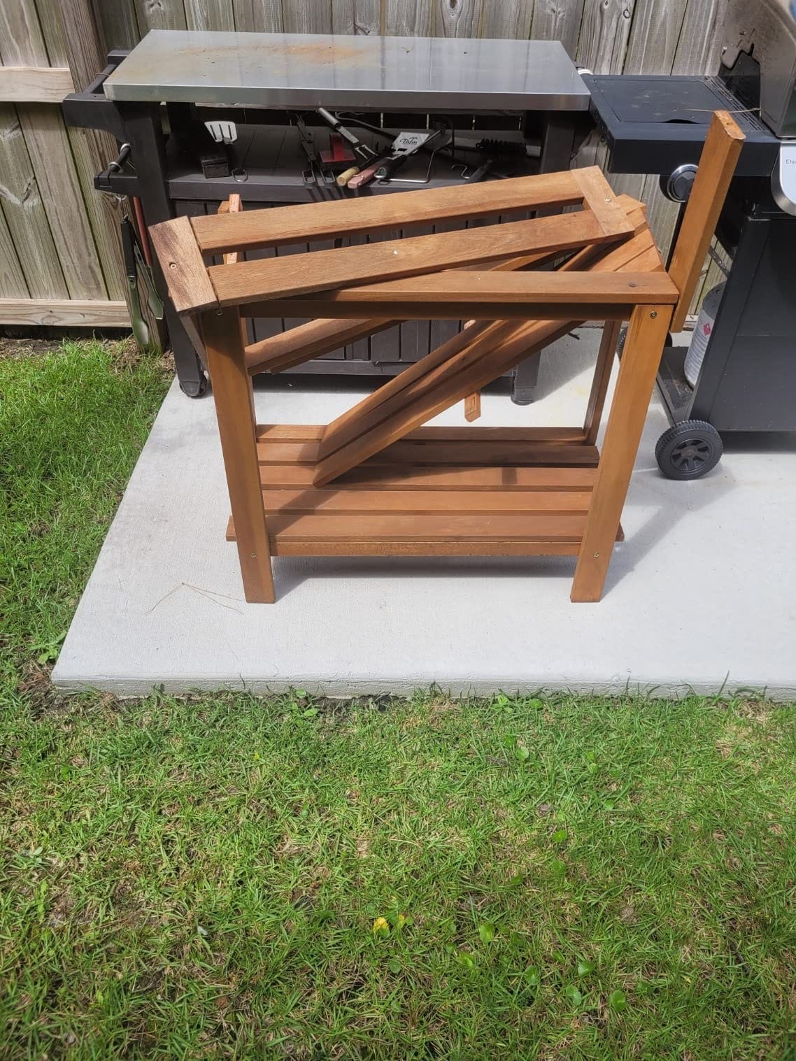 Furinno Tioman Outdoor Potting Bench with Storage Shelf, Natural | Slatted Hardwood, Potting Bench Table, Garden Workstation, with Shelves for Gardening, Potting, Planting customer photo 2