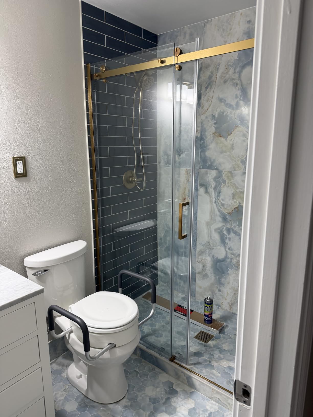 Vive Raised Toilet Seat Riser for Seniors (with Handles) - Handicap Rail | Grab Bar Seat for Over Toilet - Elevated Safety for Elderly, Disabled, Medical - Elongated customer photo 1