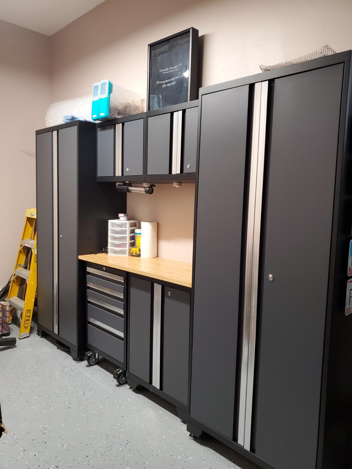 NewAge Products Garage Storage Cabinets Steel Bold Series 7 Piece Sets Includes Bamboo Worktop, Multi-Use lockers, Wall, Base and Rolling Tool Cabinets, Gray, 50421 customer photo 1