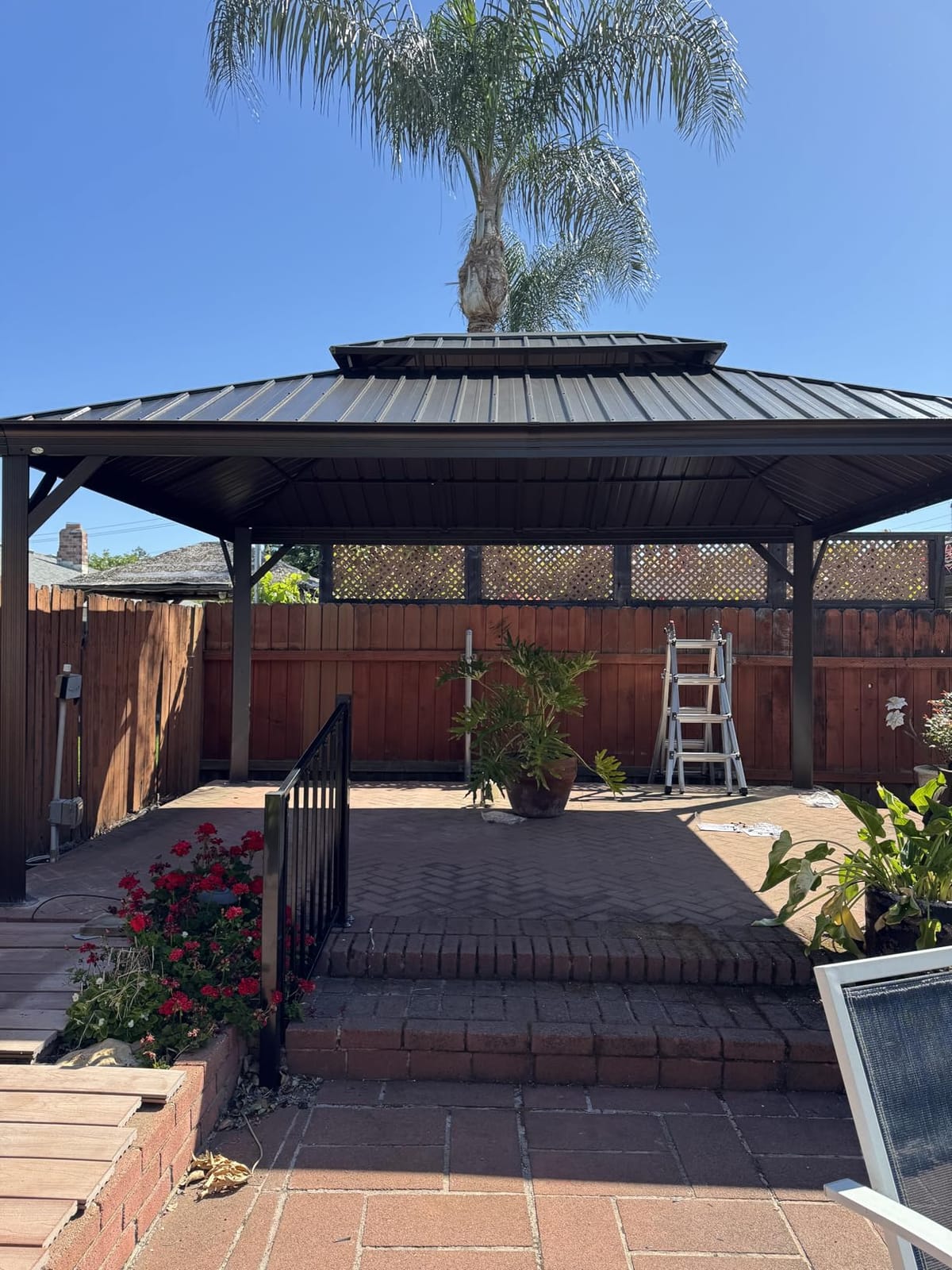Kozyard Alexander 10' x 12' Hardtop Gazebo, Aluminum Frame | Galvanized Steel Double Roof, Outdoor Permanent Pavilion with Curtains and Netting for Patio, Backyard, Brown customer photo 1