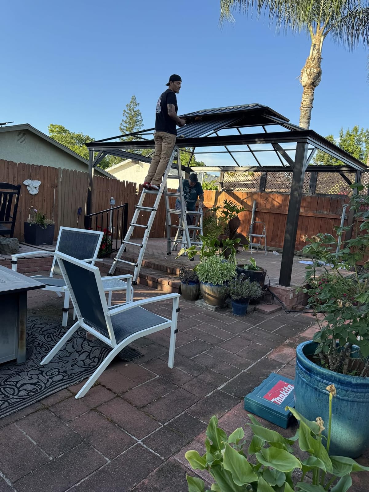 Kozyard Alexander 10' x 12' Hardtop Gazebo, Aluminum Frame | Galvanized Steel Double Roof, Outdoor Permanent Pavilion with Curtains and Netting for Patio, Backyard, Brown customer photo 2