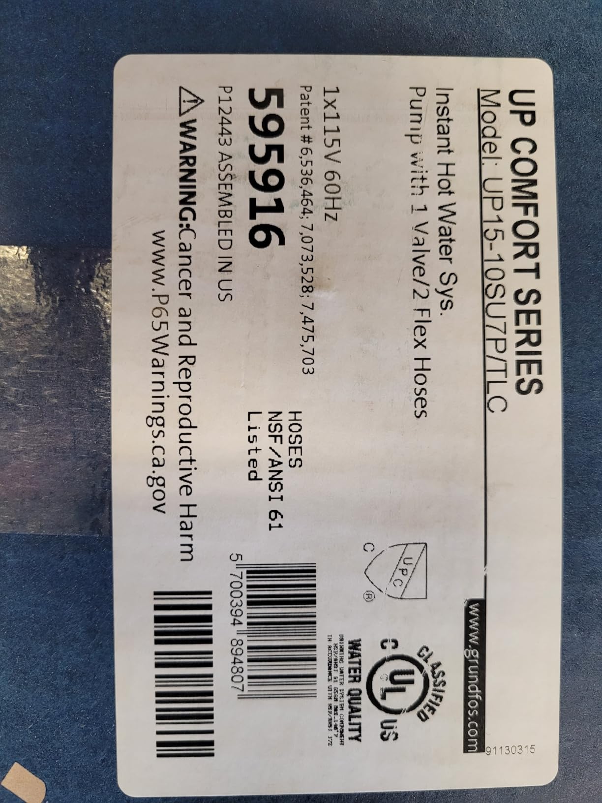 Grundfos 595916 1/25 Horsepower Comfort Series Recirculator Pump, Model: 595916 customer photo 2
