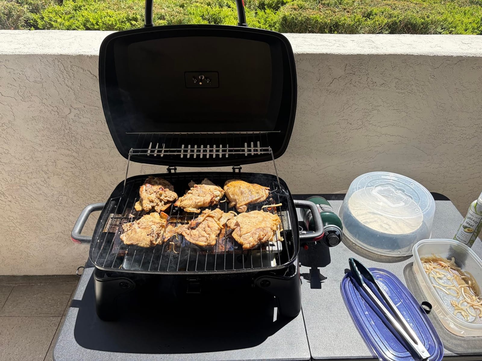 Megamaster Tabletop 1 Burner Gas Grill, Foldable Legs with Warming Rack | 11000 BTU, Built-In Thermometer, Push Ignition, 360 Sq In Cooking Space, For Camping & Tailgating customer photo 2