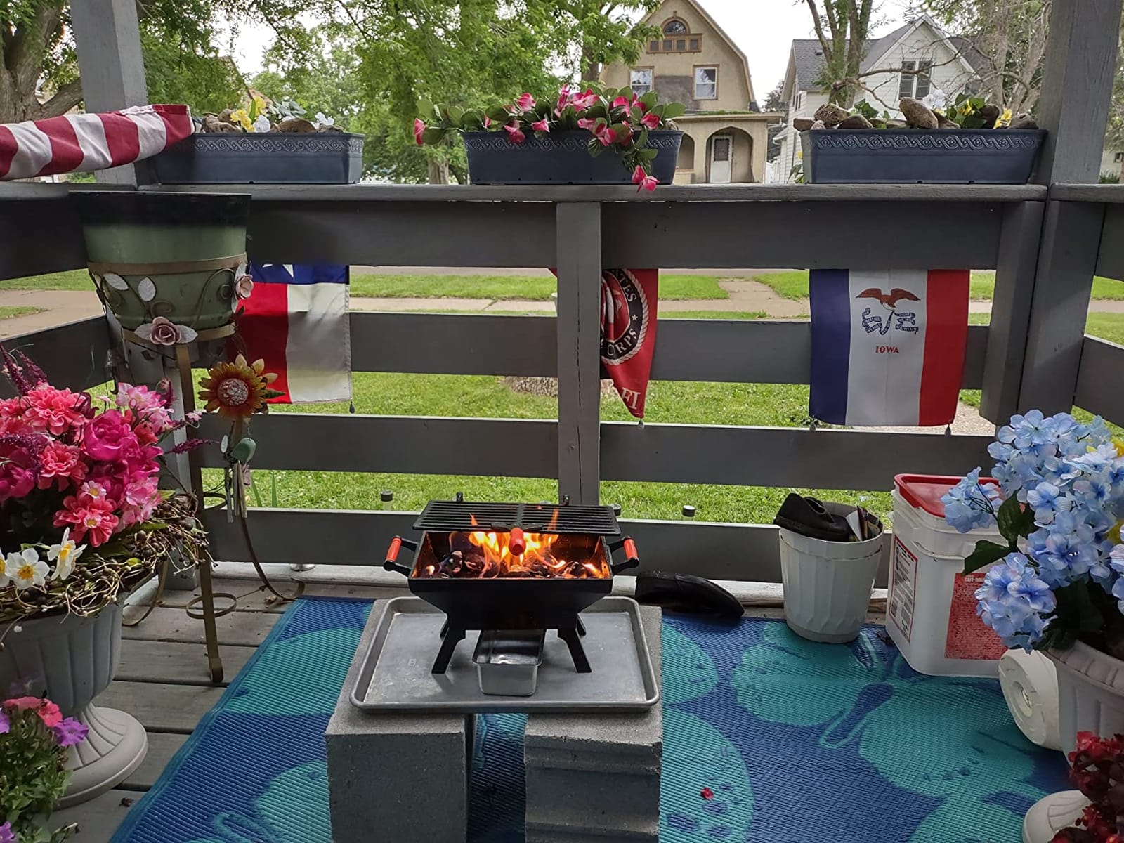 Sungmor Compact Cast Iron Charcoal Grill - Tabletop BBQ Grill with Adjustable Grate & Wooden Handles, 12