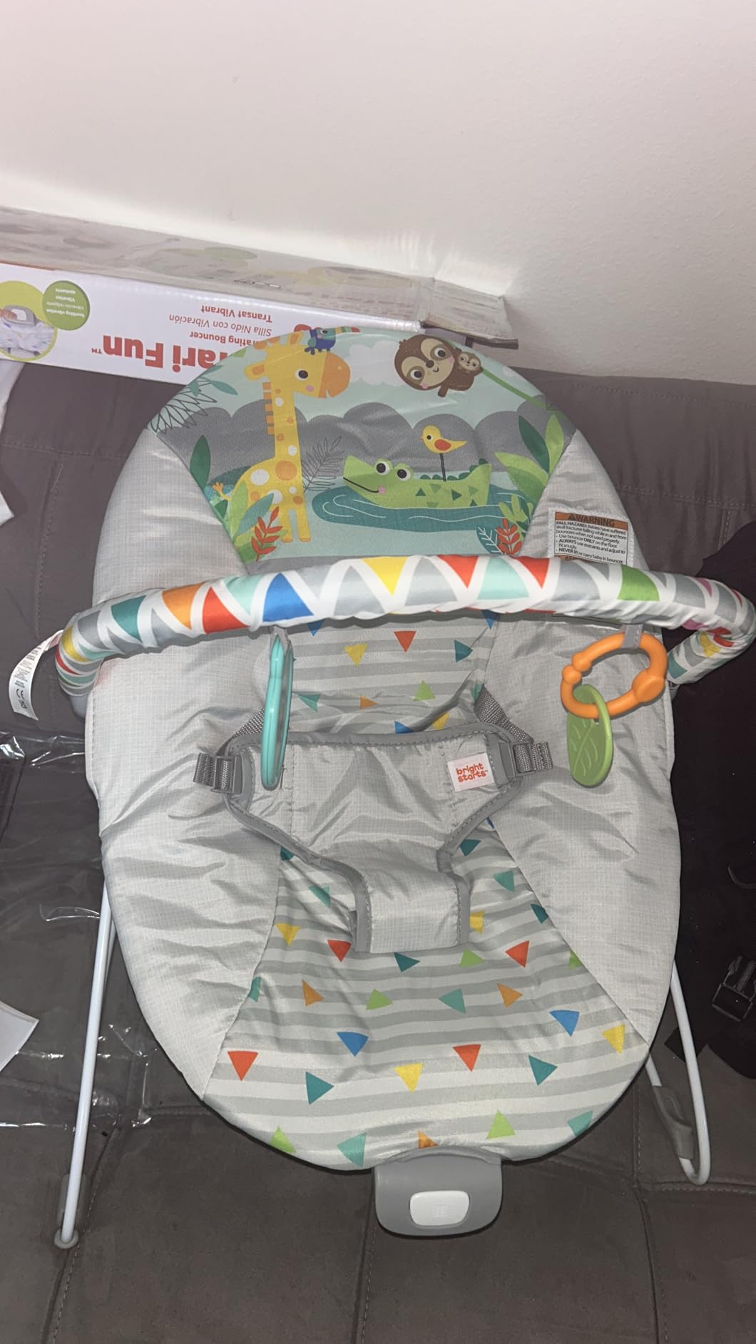 Bright Starts Baby Bouncer Soothing Vibrations Infant Seat - Removable Toy Bar, Nonslip Feet, 0-6 Months Up to 20 lbs (Safari Fun) customer photo 1