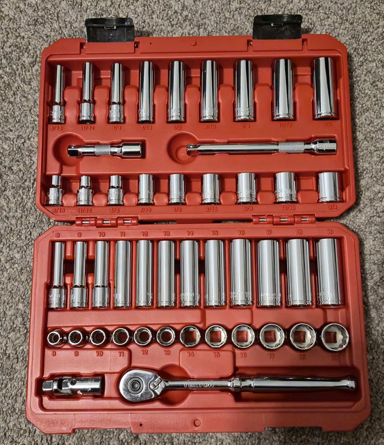TEKTON 3/8 Inch Drive 12-Point Socket and Ratchet Set, 46-Piece | SKT15302 | (5/16 - 3/4 in., 8 - 19 mm), Shallow and Deep, Case customer photo 1