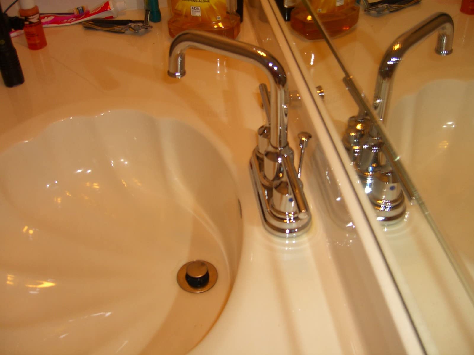 WOWOW Brushed Nickel Bathroom Faucet 3 Hole, Widespread Vanity Sink Faucets with Swivel Spout, Two Handles Lavatory Tap with Drain and cUPC Supply Line customer photo 2
