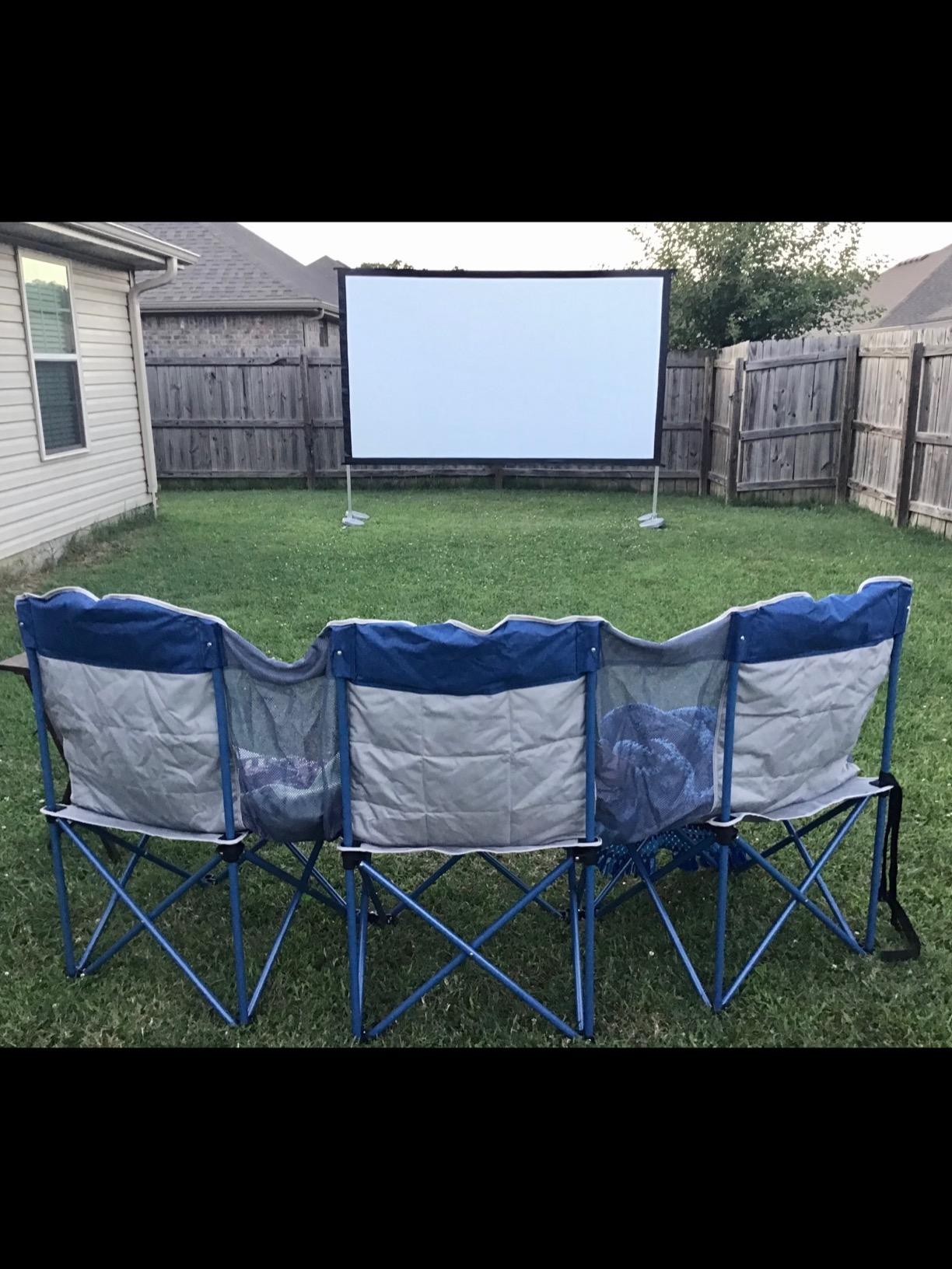 Projector Screen 120 inch,Outdoor Projector Screen with 3-Layers PVC | Polyester-Free Anti-Light 4K HD Screen,Sturdy Aluminum Frame,Easy Setup,Perfect for Poolside, Backyard, and Party Nights customer photo 1