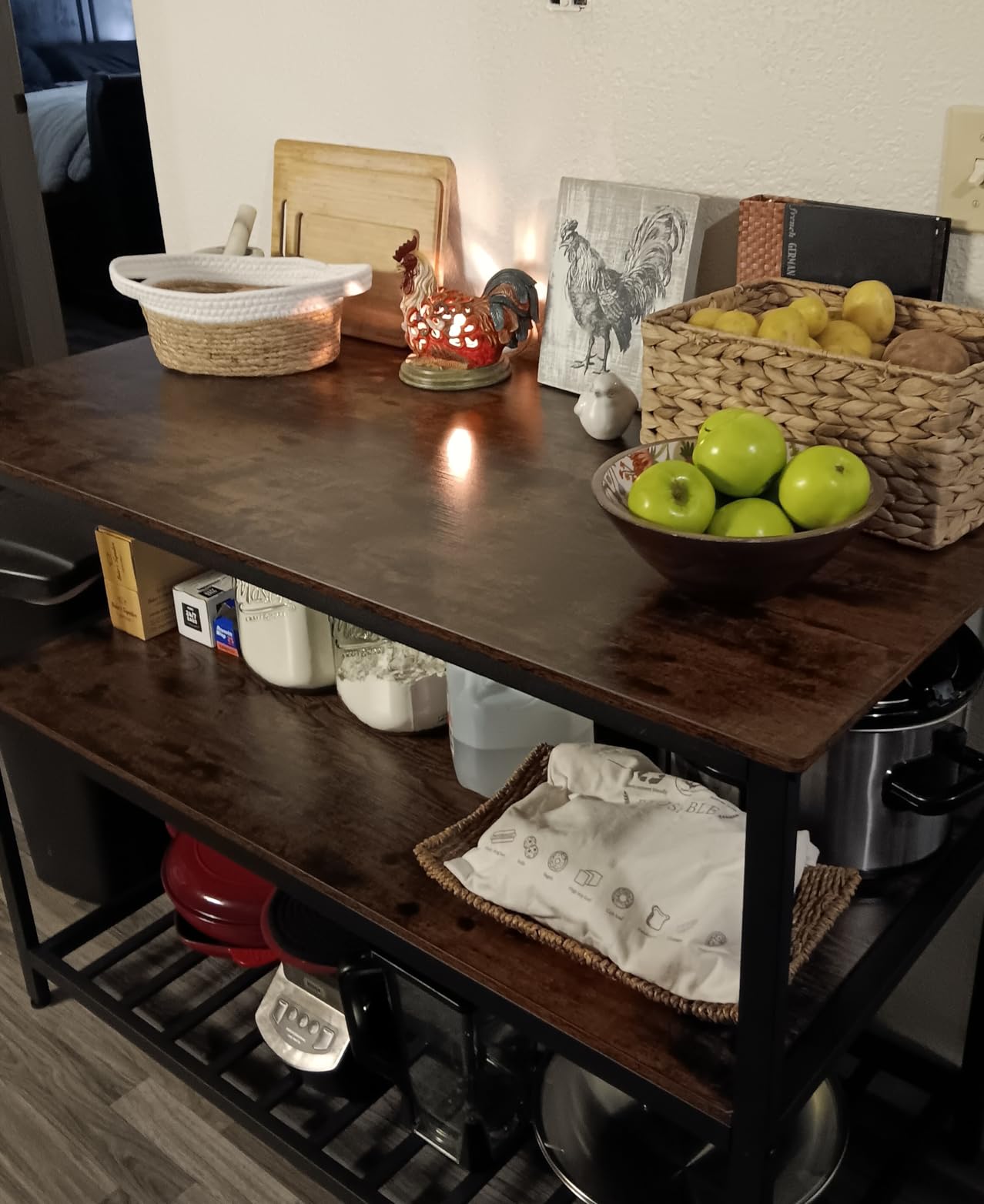 VASAGLE Kitchen Island with 3 Shelves, 47.2 Inches Width Kitchen Shelf with Large Worktop, Stable Steel Structure, Industrial, Easy to Assemble, Rustic Brown and Black UKKI01BX customer photo 2