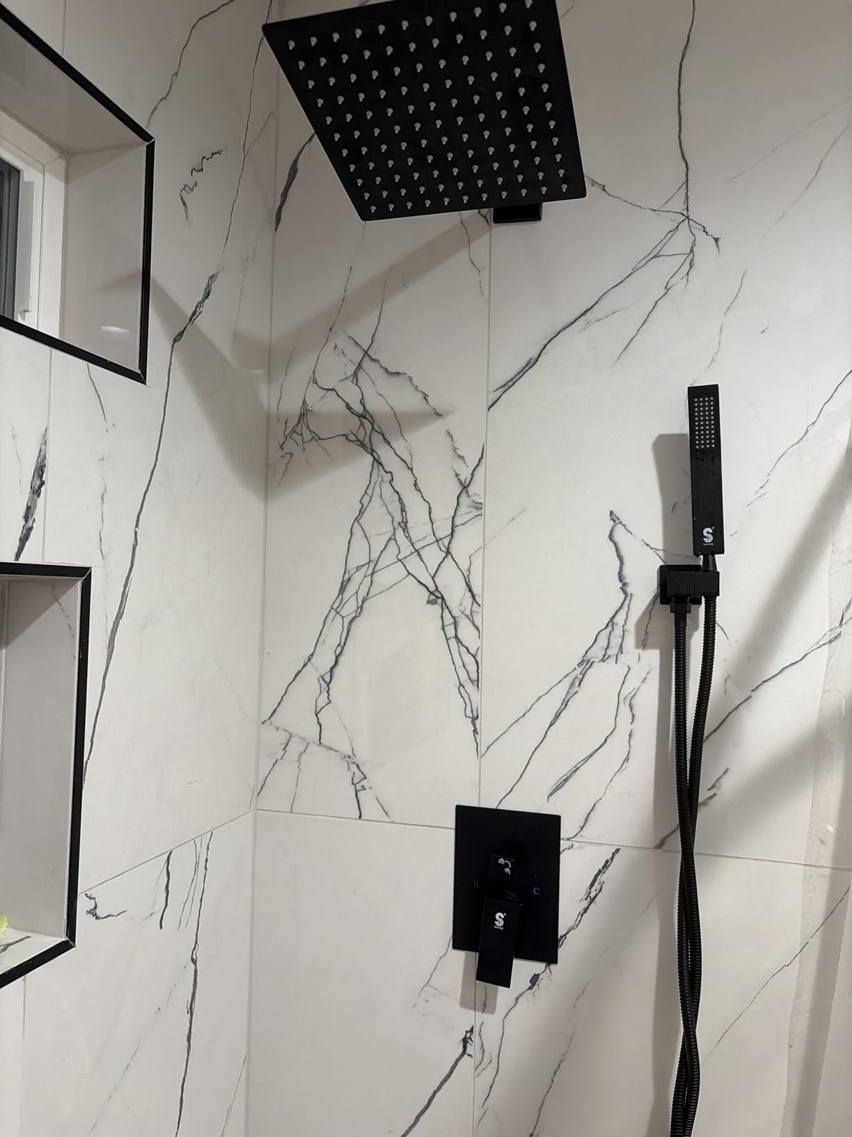 SR SUN RISE Shower Faucet Set 10-Inch Rainfall Shower Head Matte Black - Wall-Mounted Shower System with Handle Solid Brass Valve and Trim Kit Included for a Complete Bathroom Installation customer photo 2