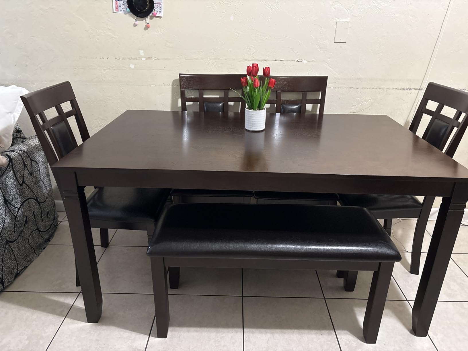 Signature Design by Ashley Bridson Dining Table Set For 6 With Bench, Wood 6-Piece Kitchen Table And Chairs With Upholstered Seats, Transitional Charcoal Gray Dining Room Collection For Family Meals customer photo 1