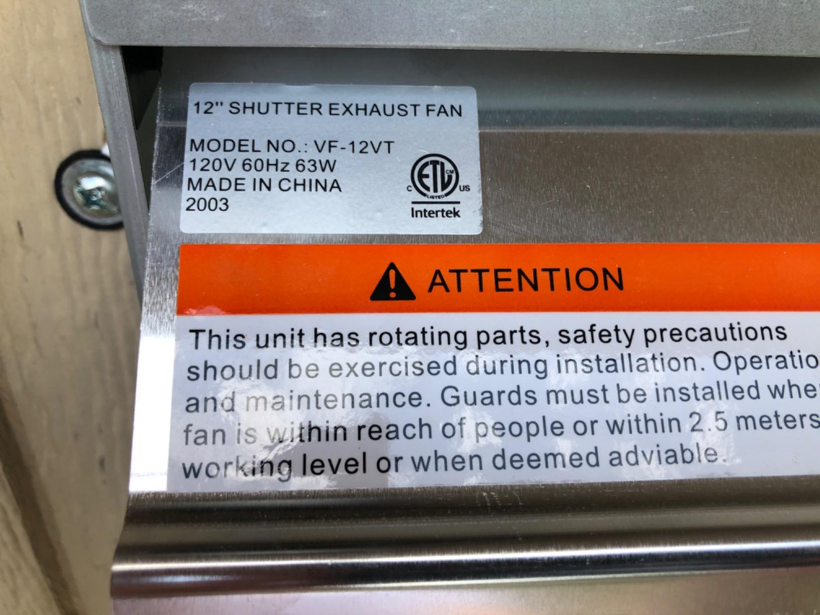 KEN BROWN 12 Inch Shutter Exhaust Fan, Aluminum Wall Mounted Attic Fan, 1450 CFM, Automatic Shutter for Attic Garage Greenhouse Shed Ventilation customer photo 2
