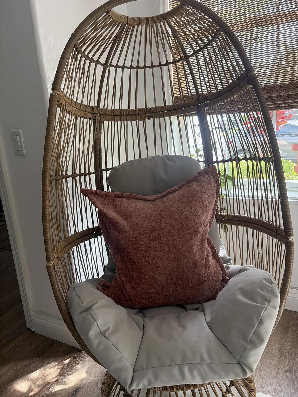 Christopher Knight Home Ellen Outdoor Wicker Swivel Egg Chair with Cushion, Light Brown, Beige customer photo 1