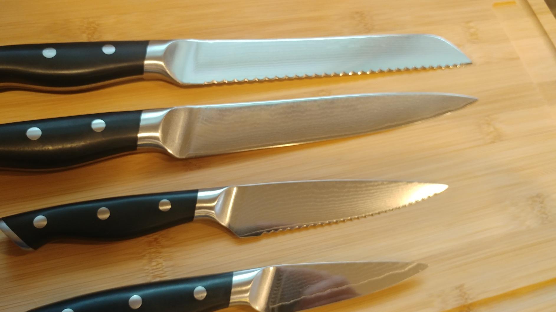 NANFANG BROTHERS 9 Pieces Damascus Kitchen Knife Sets with 67-Layer Japanese Damascus Steel, ABS Ergonomic Handle, Professional Ultra Sharp Knife Sets for Chefs with Beechwood Block customer photo 2