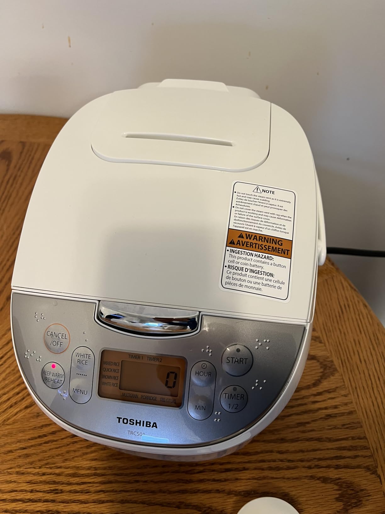 Toshiba Rice Cooker 6 Cup Uncooked - Japanese Rice Cooker with Fuzzy Logic Technology, 7 Cooking Functions, Digital Display, 2 Delay Timers and Auto Keep Warm, Non-Stick Inner Pot, White customer photo 1
