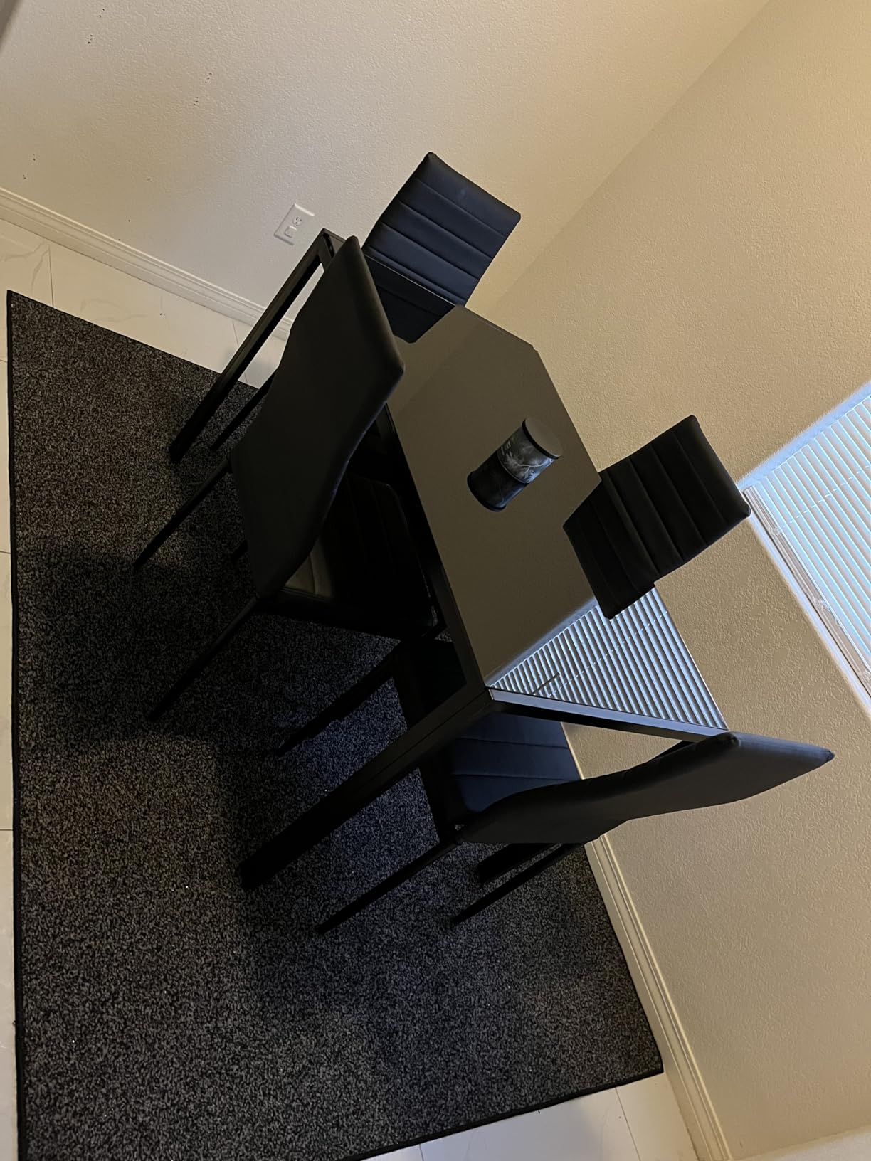 FDW | 5-Piece Dining Table Set | Black | Glass Kitchen Table | With 4 Upholstered Chairs and Faux Leather Cushions | Space-Saving and Modern Design | Easy to Assemble | for Dining Room customer photo 2