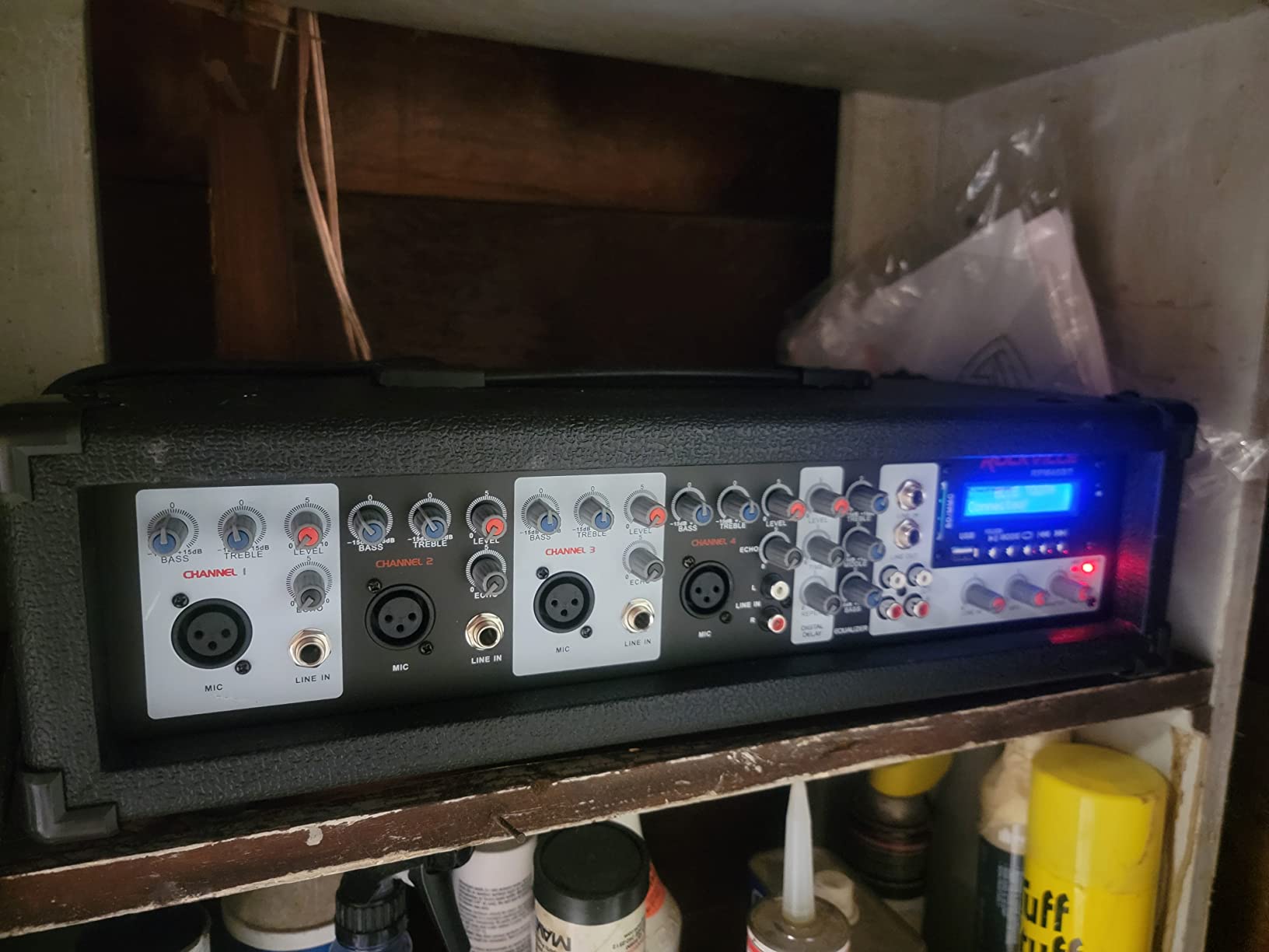Rockville RPM45BT 1800W 4-Channel Powered Mixer/Amplifier, Bluetooth, EQ | 1800W Peak / 450W RMS, Echo/Delay Effects, USB Playback, Phantom Power, 4 XLR Inputs, Remote, Wood Cabinet, AUX Input customer photo 1