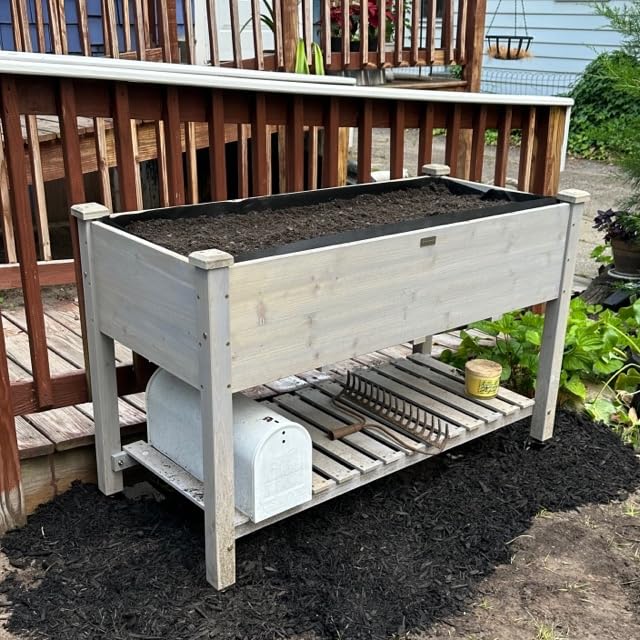 Best Choice Products Raised Garden Bed 48x24x32-inch Mobile Elevated Wood Planter w/Lockable Wheels, Storage Shelf, Protective Liner - Natural customer photo 2