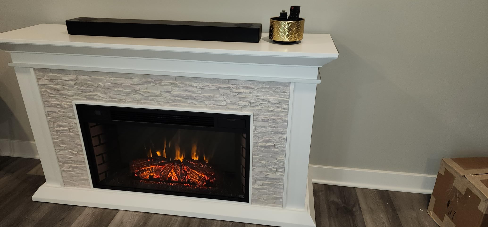 SEI Furniture Canyon Heights Faux Stacked Stone Electric Fireplace, White customer photo 1