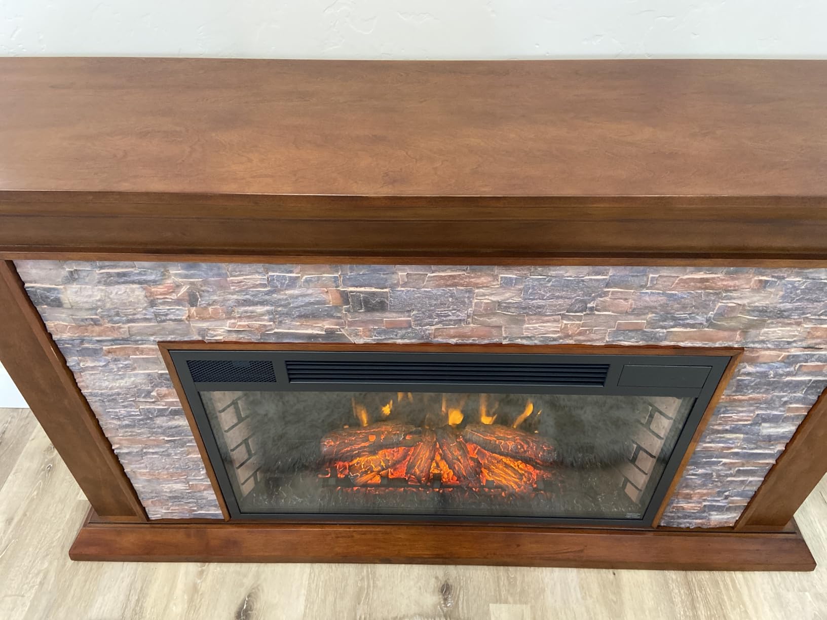 SEI Furniture Canyon Heights Faux Stacked Stone Electric Fireplace, White customer photo 2
