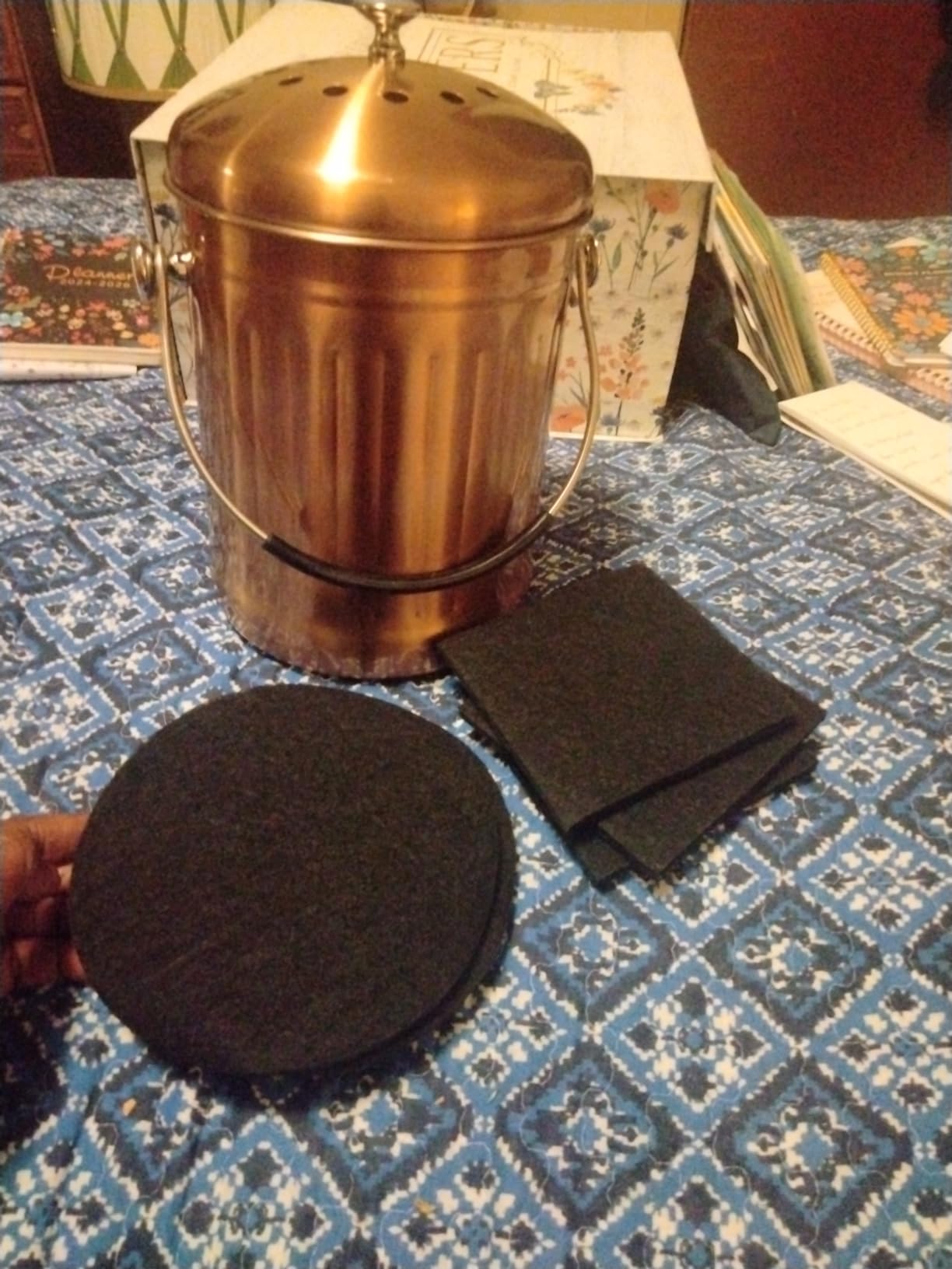 RED FACTOR Premium Compost Bin for Kitchen Countertop - Stainless Steel Food Waste Bucket with Innovative Dual Filter Technology - Includes Spare Filters (Matt Copper, 1.3 Gallon) customer photo 1