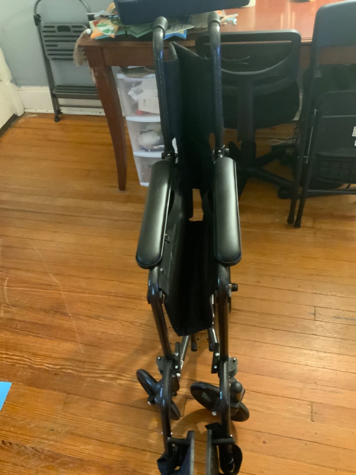 Medline Durable Folding Steel Transport Wheelchair with Swing-Away Footrests, 19-Inch Seat Width, Black Frame, Black Upholstery customer photo 2