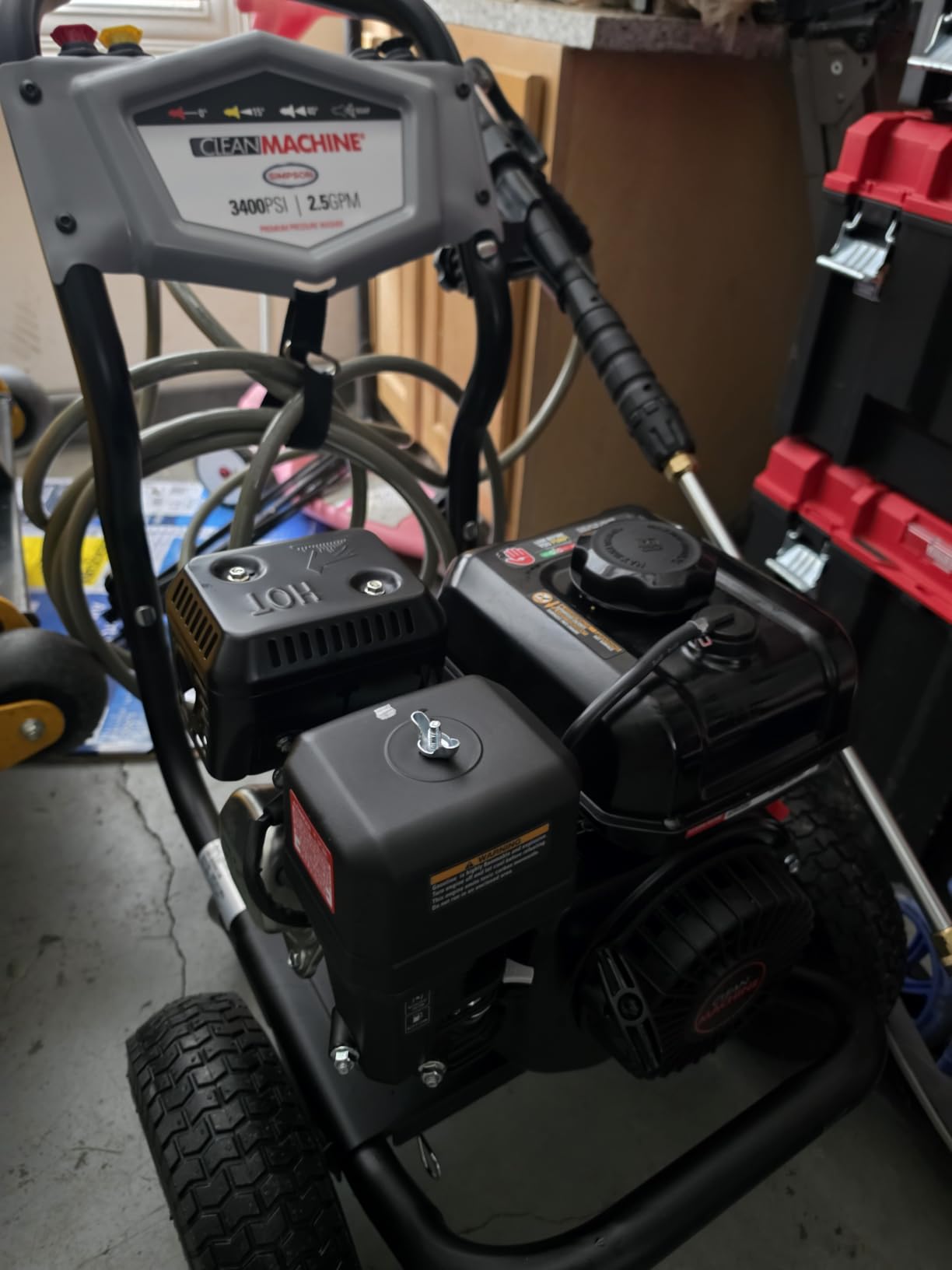Simpson Clean Machine 3400 PSI Gas Pressure Washer, 2.5 GPM, CRX engine | Gas Power Washer For Homeowners. AAA Axial Cam Pump, 25' Hose, 5 Nozzles, Low-profile Frame. 49-State Compliant. CM61083 customer photo 2