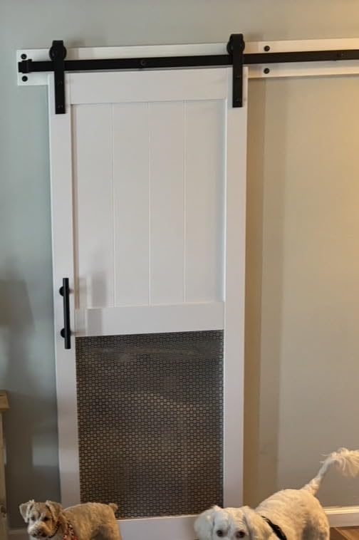 36 x84in MDF Sliding Barn Door with 6.6ft Barn Door Hardware Kit & Handle | White Solid Barn Door Slab Covered with Water-Proof PVC Surface, Pre-Drilled Holes Easy Assembly, H-Frame customer photo 1