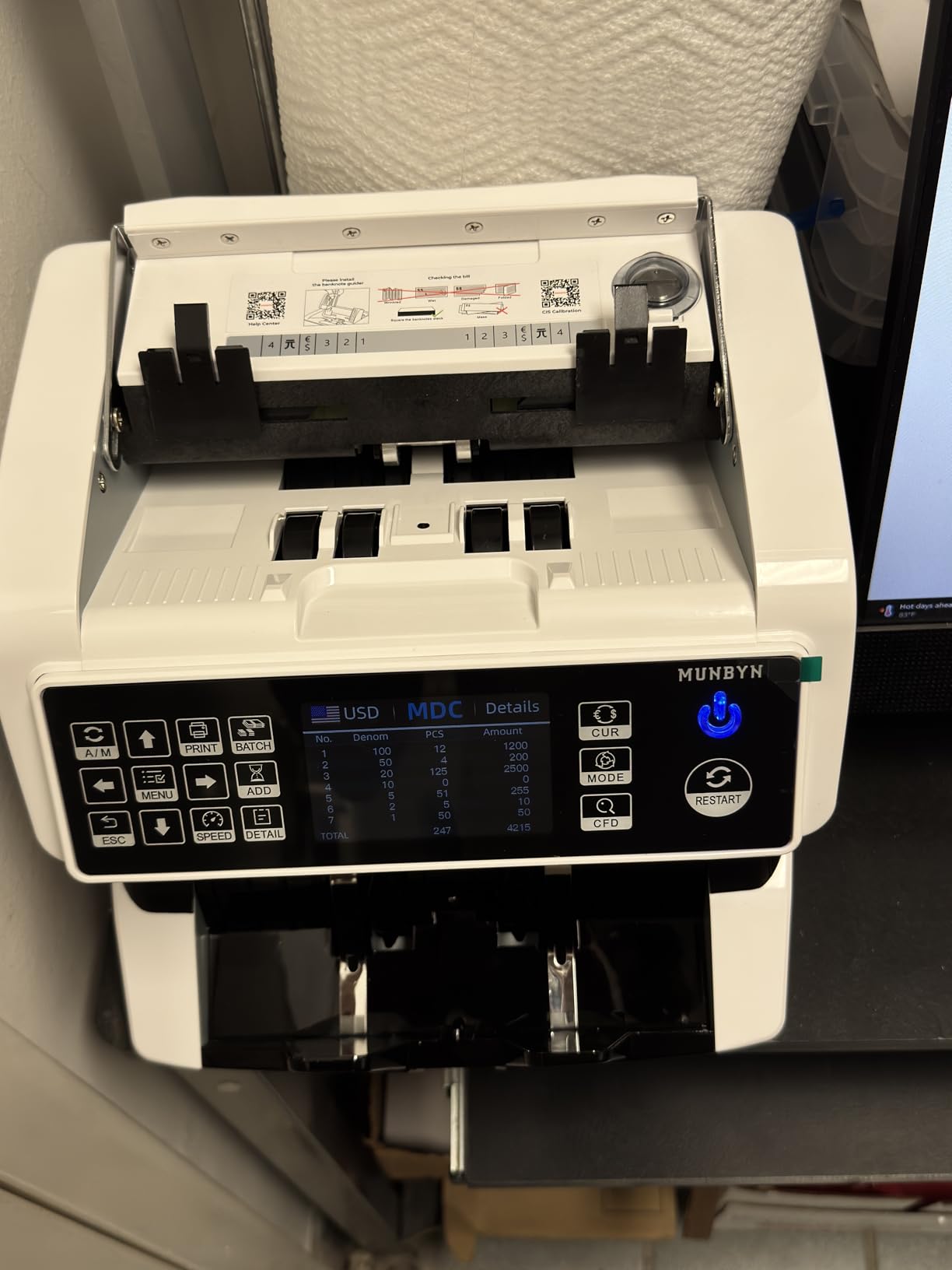 MUNBYN IMC01 Bank Grade Money Counter Machine Mixed Denomination, 2CIS/UV/IR/MG/MT Counterfeit Detection, Serial Number, MUL Currency Cash Counter, Printer Compatible, 2Y Manufacturer (White) customer photo 2