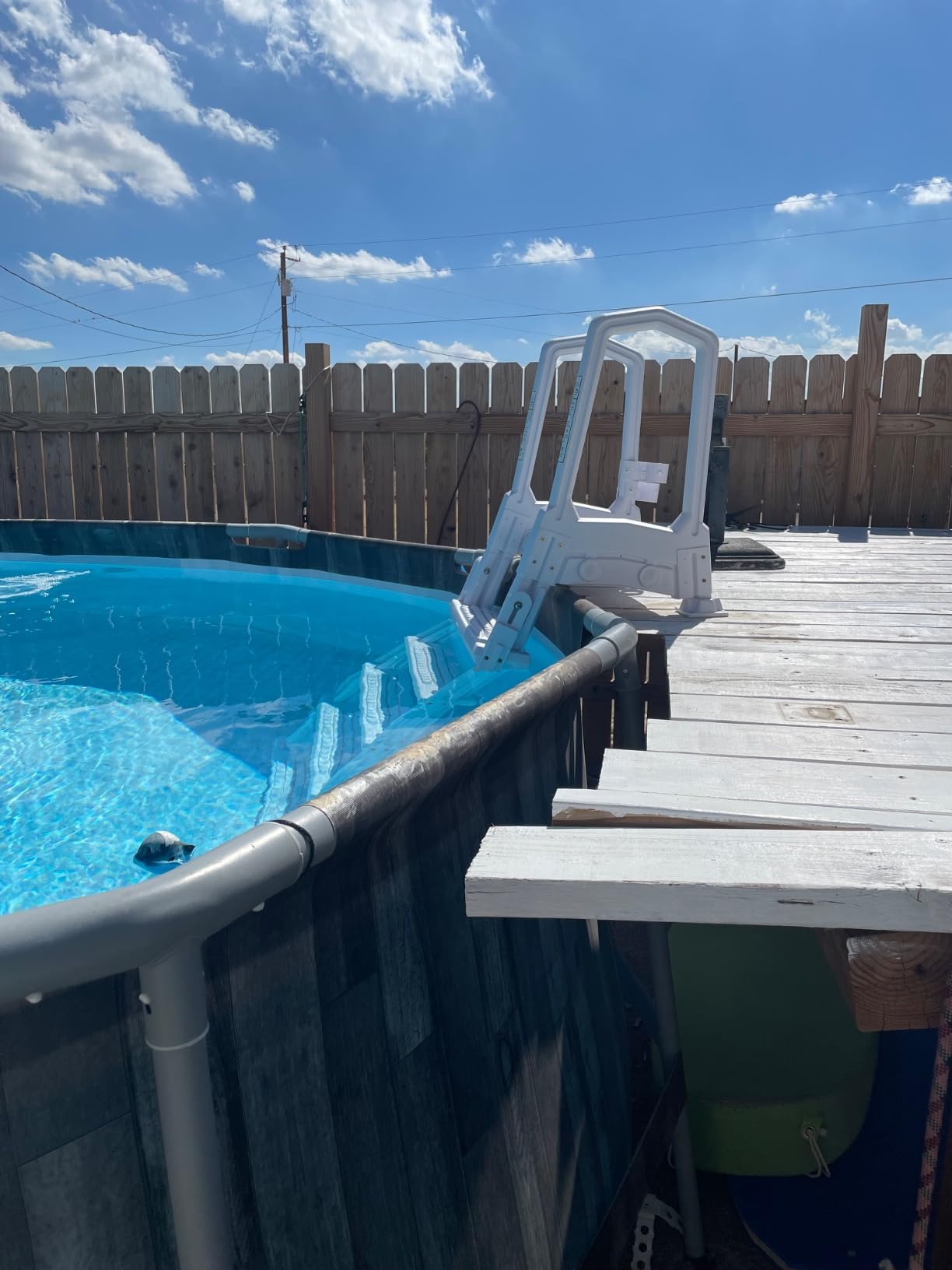 XtremepouwerUS Deluxe Incline Above Ground in-Pool Swimming Pool Ladder Pool Step Adjustable Ladder, White customer photo 2